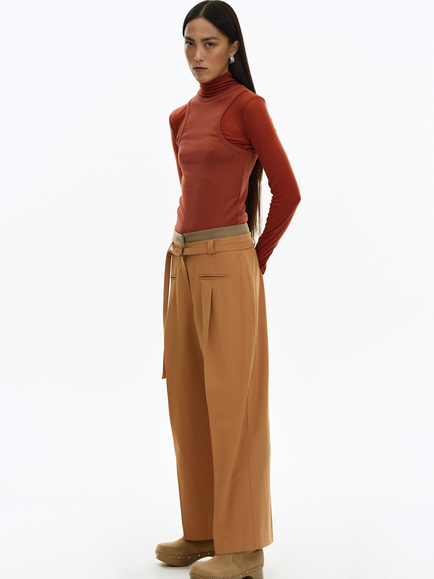 Double Waistband Trousers, Terra Cotta