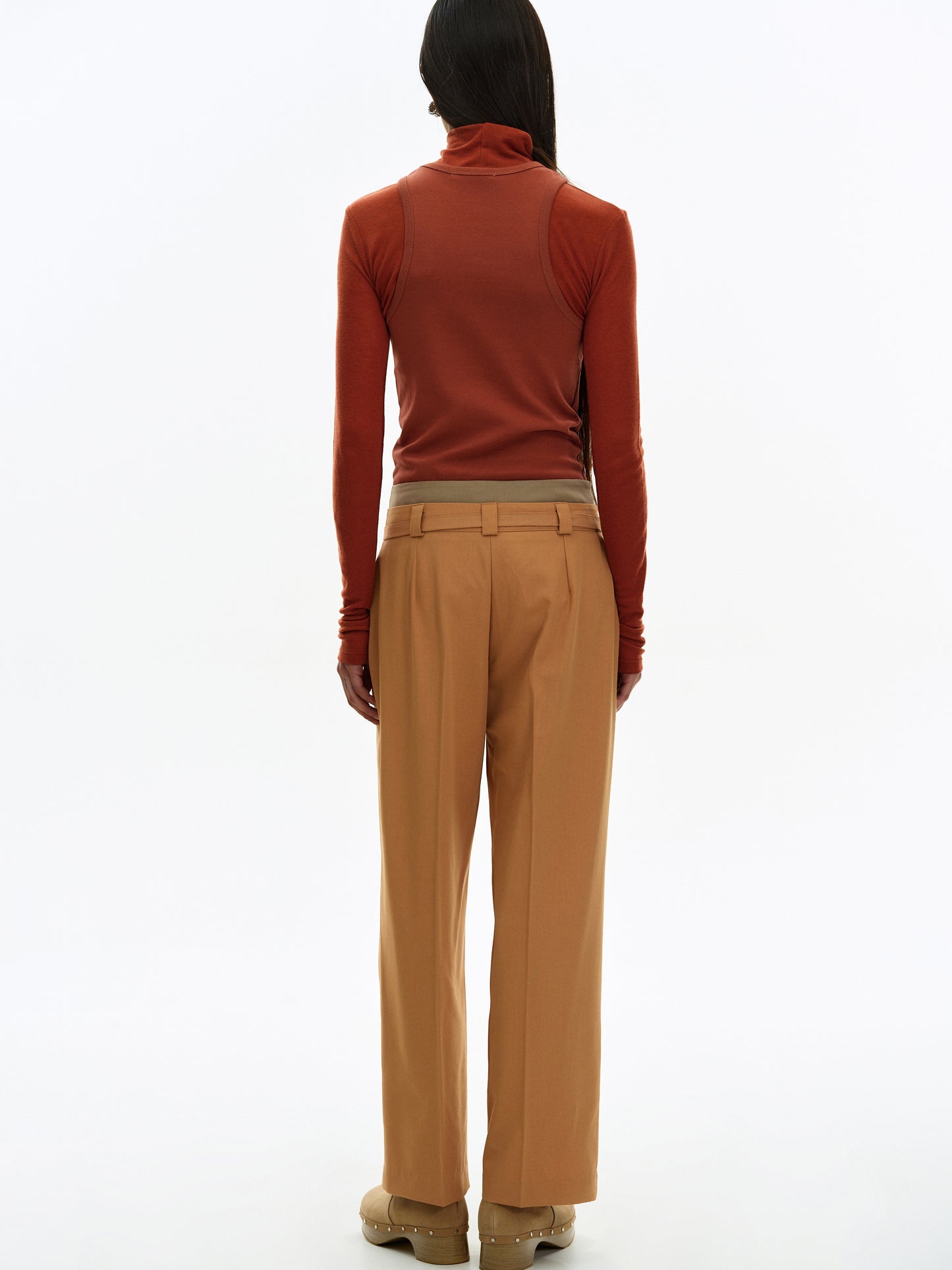 Double Waistband Trousers, Terra Cotta