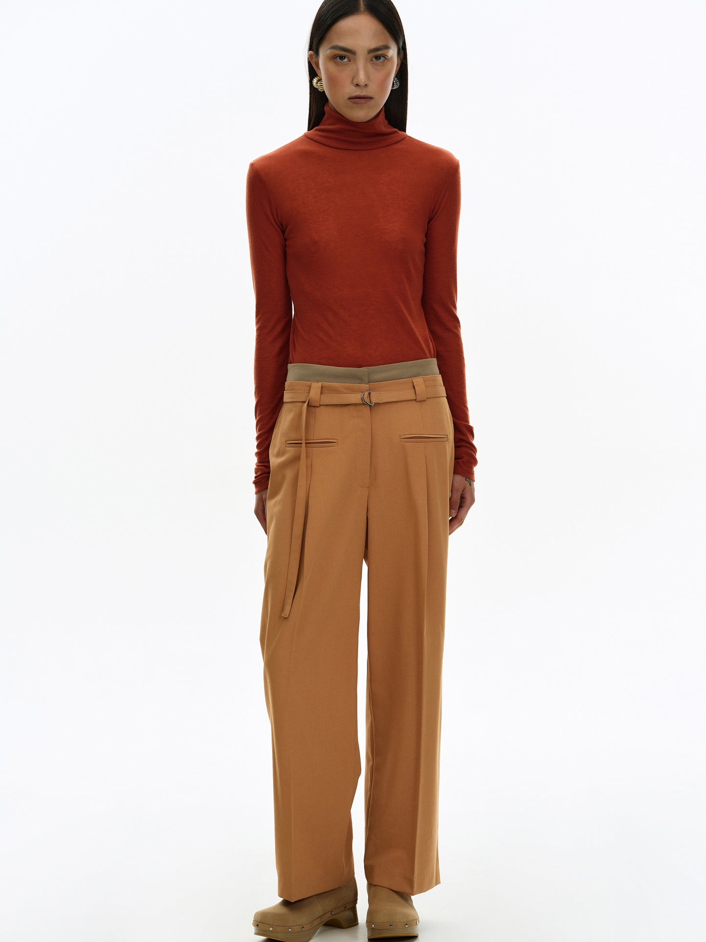Double Waistband Trousers, Terra Cotta