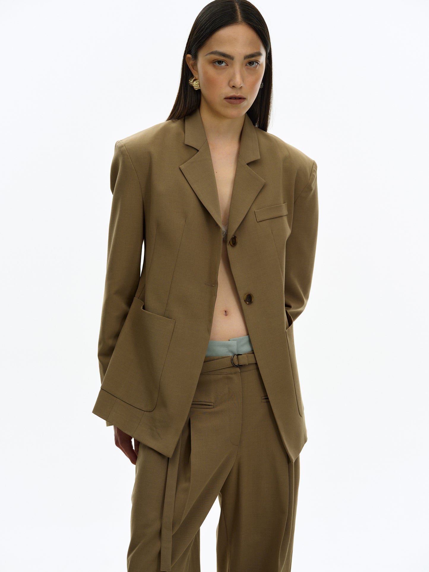 Cinched Waist Blazer, Coffee
