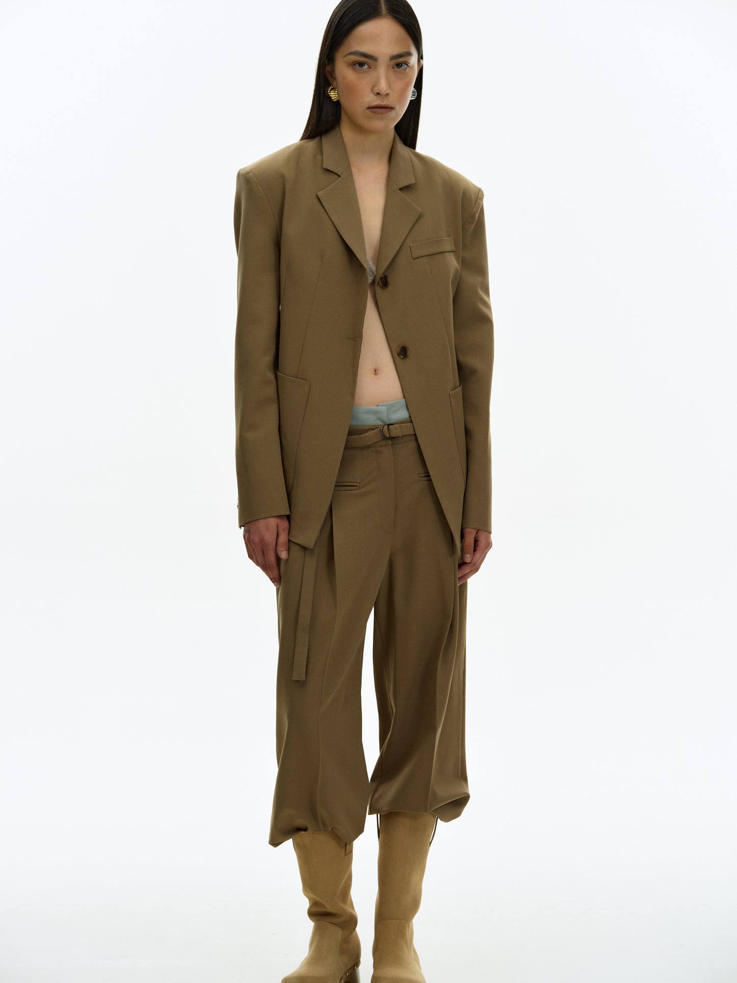 Double Waistband Trousers, Coffee
