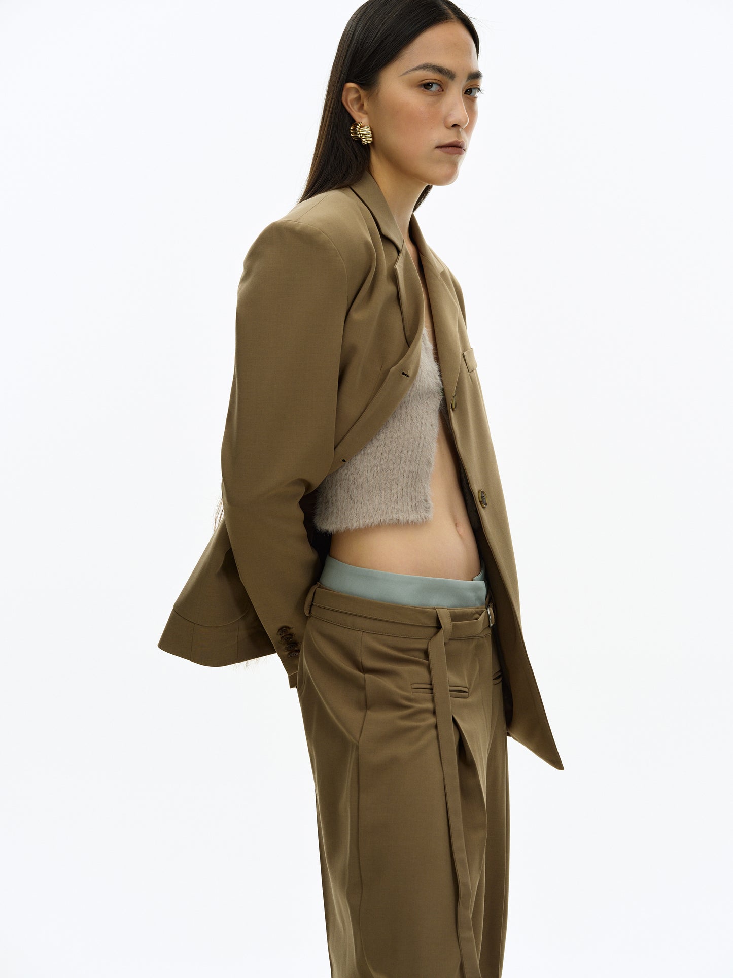 Double Waistband Trousers, Coffee