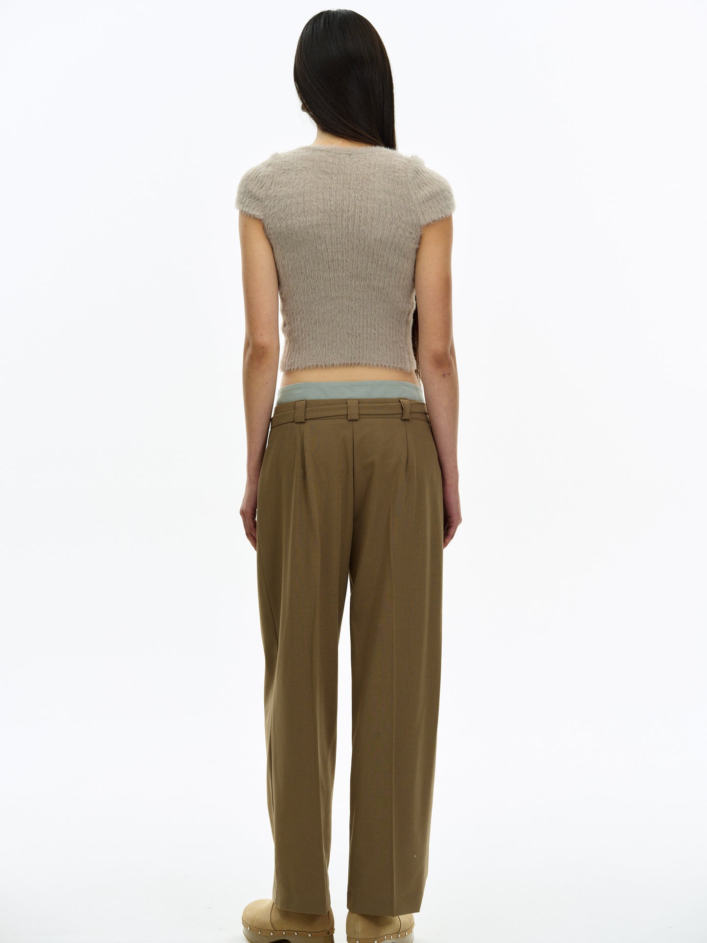 Double Waistband Trousers, Coffee