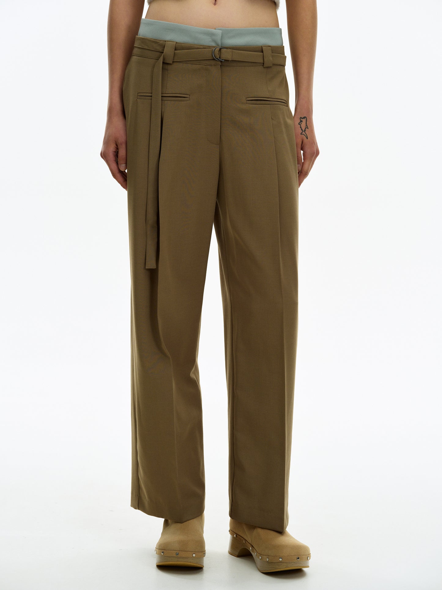 Double Waistband Trousers, Coffee