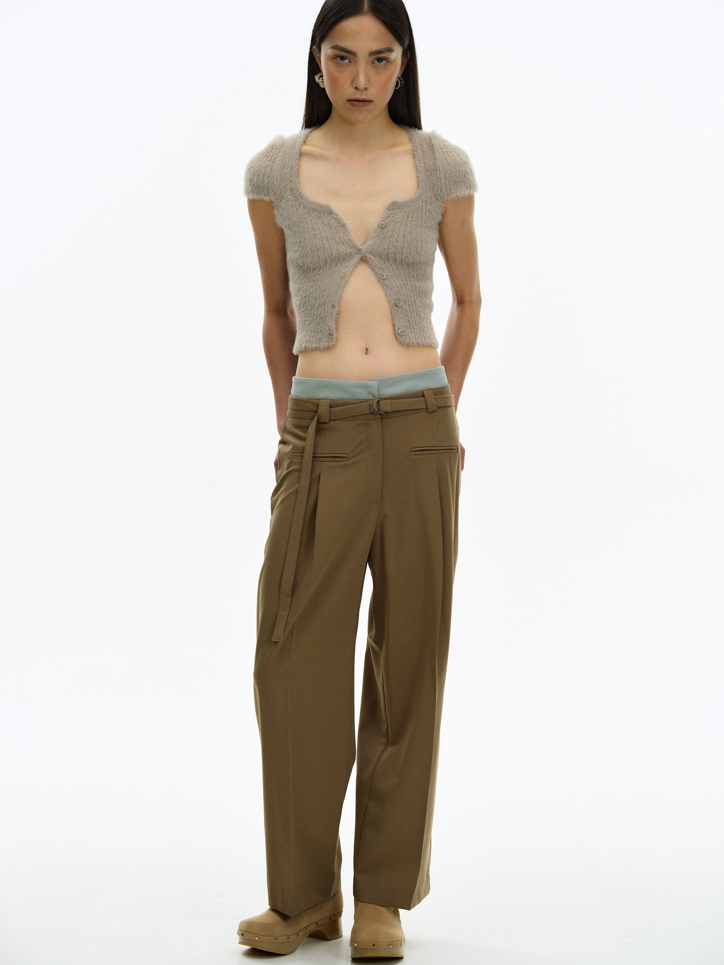 Double Waistband Trousers, Coffee