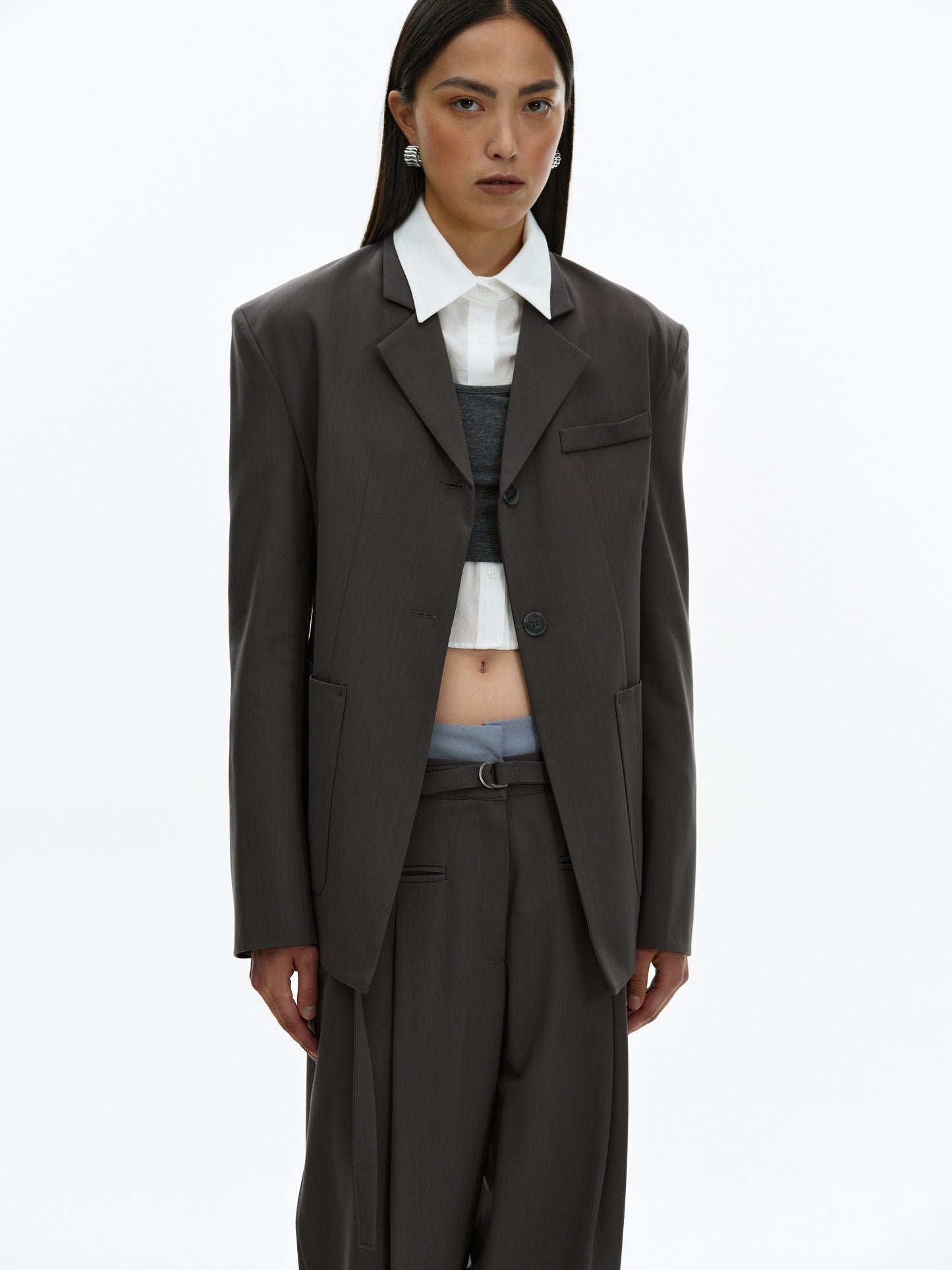 Cinched Waist Blazer, Dark Grey