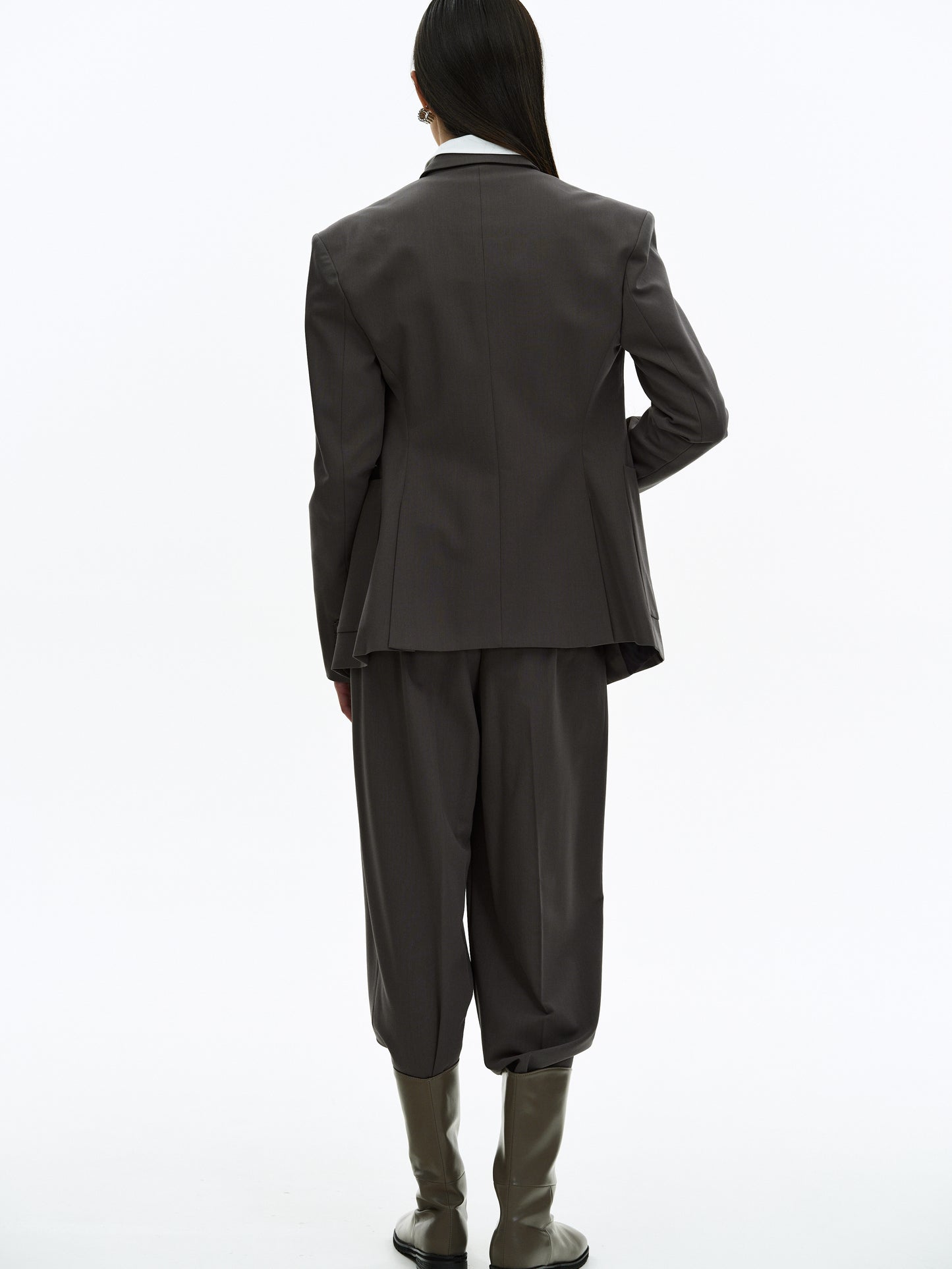 Cinched Waist Blazer, Dark Grey