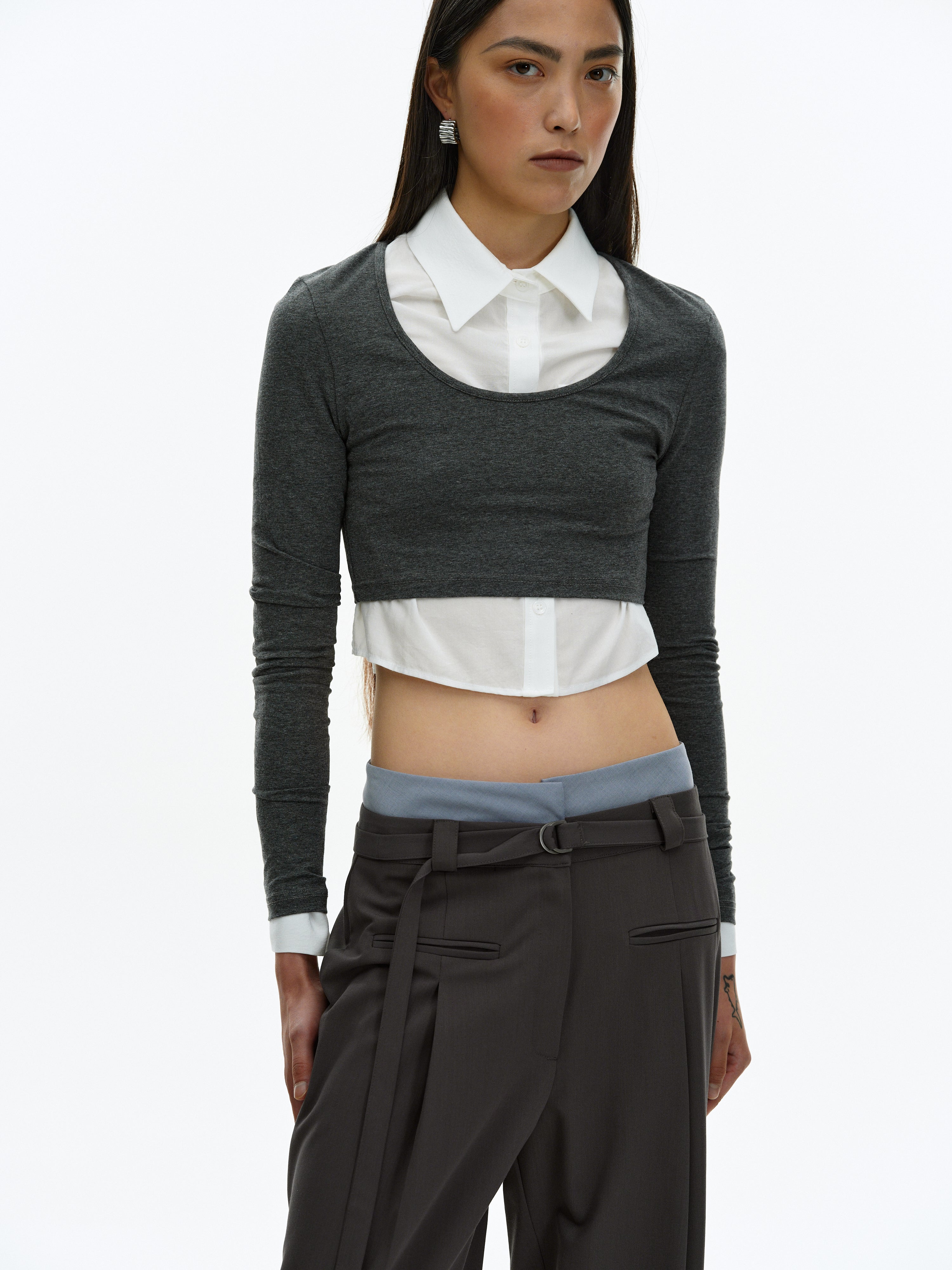 Cropped Modal Tee, Charcoal