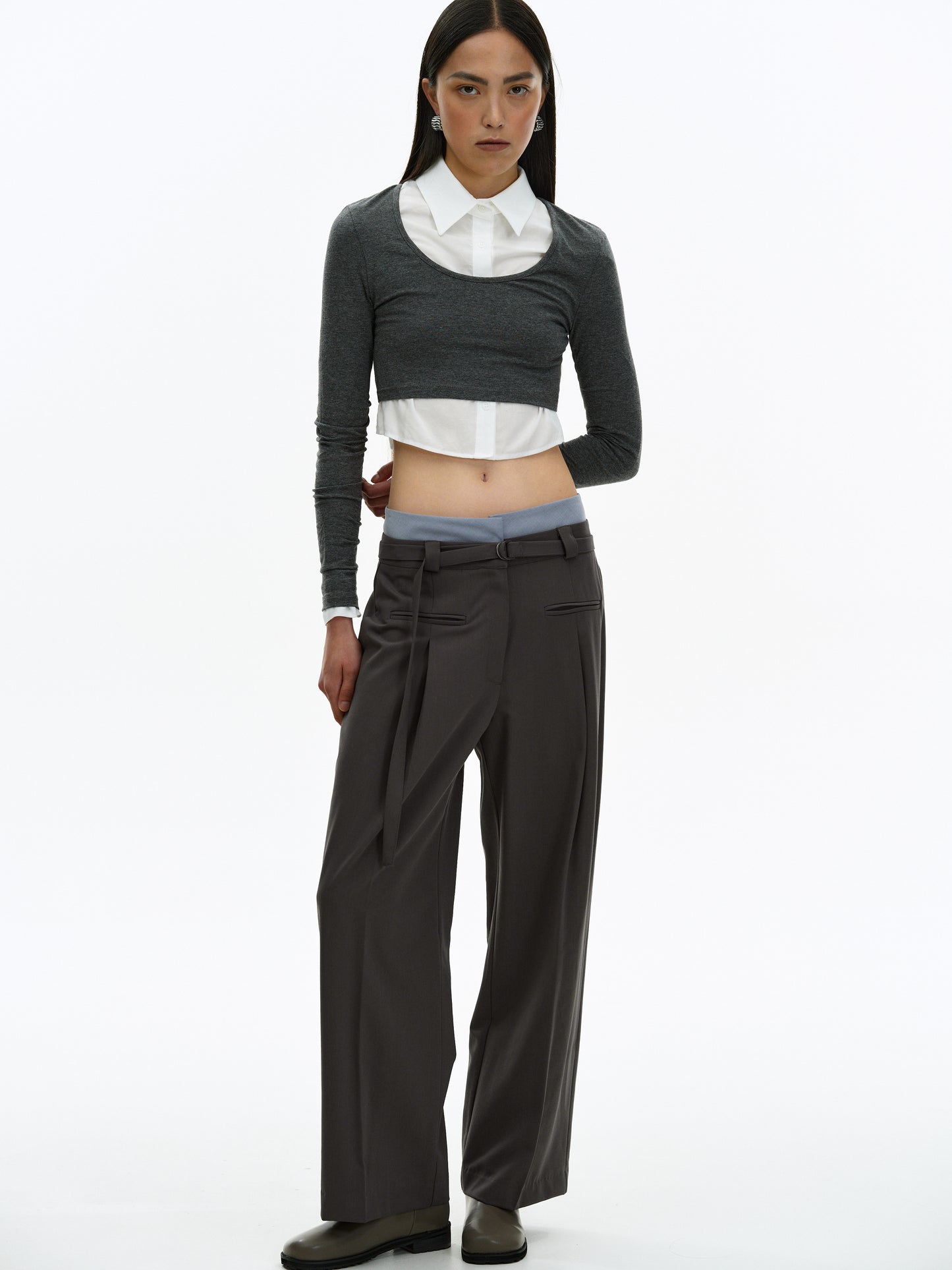 Cropped Suit Shirt, White