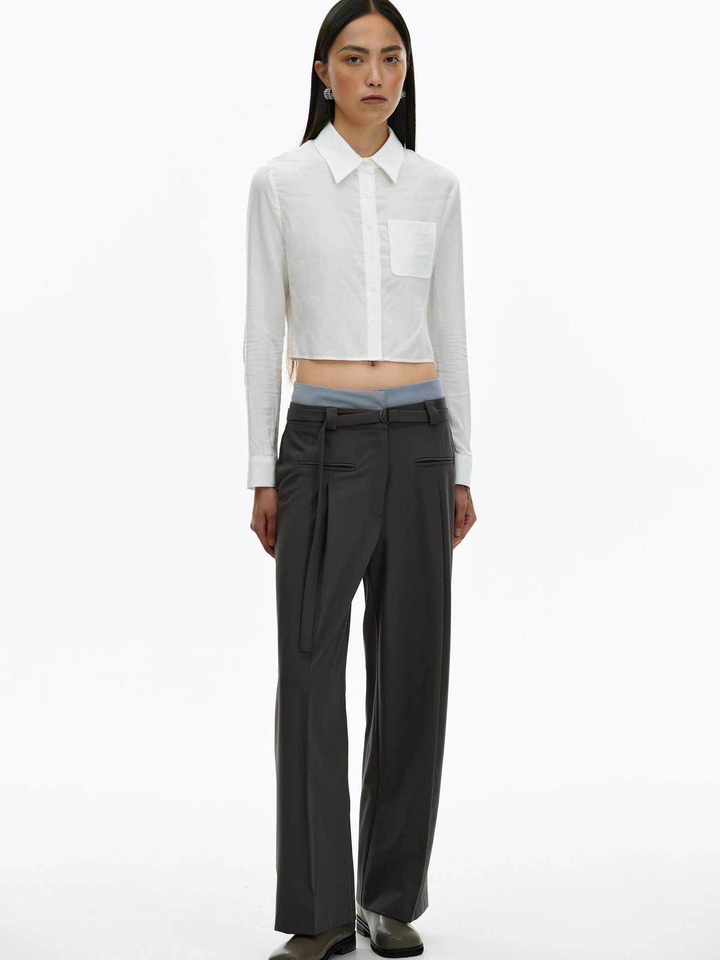 Cropped Suit Shirt, White