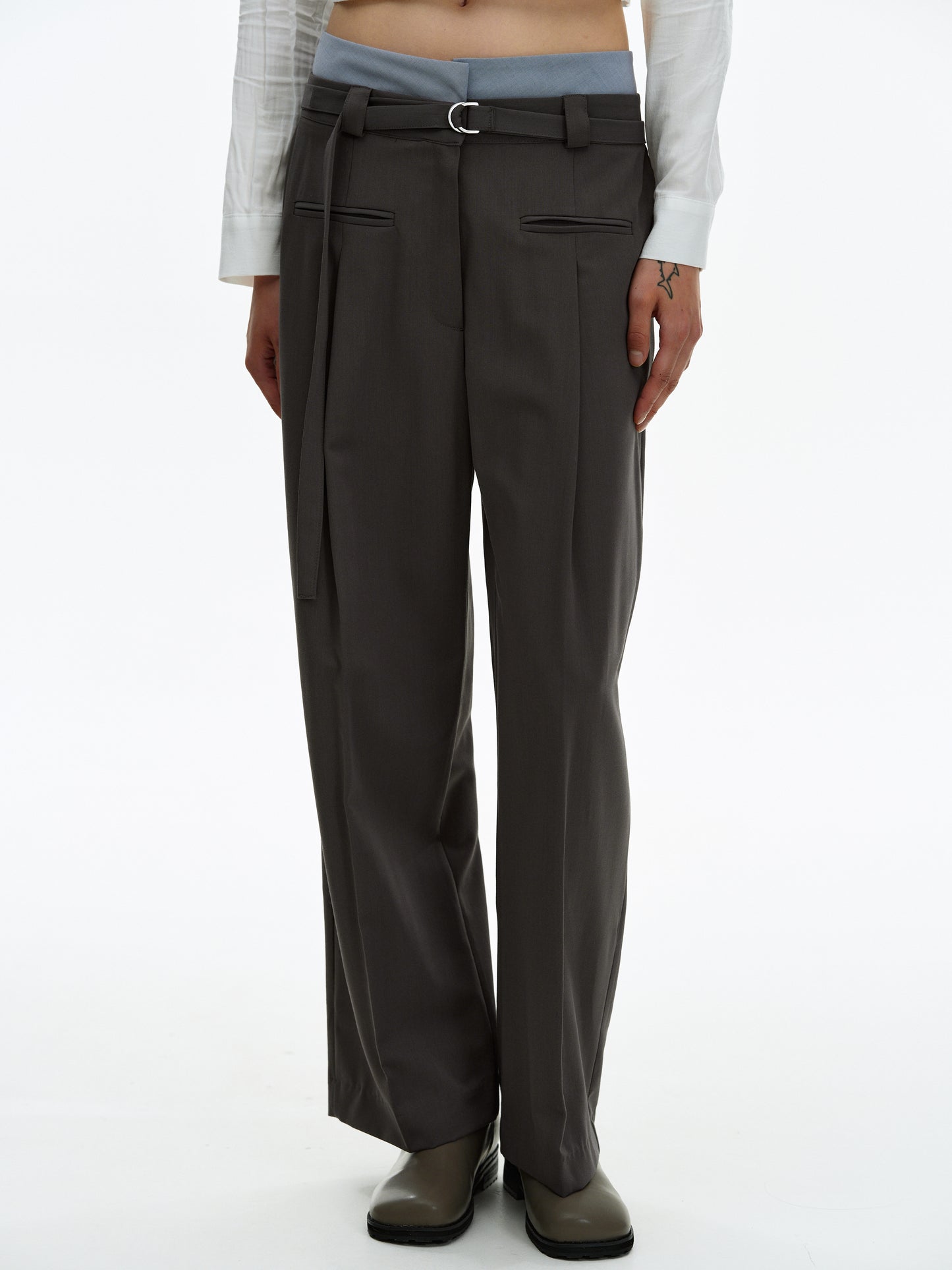 Double Waistband Trousers, Dark Grey