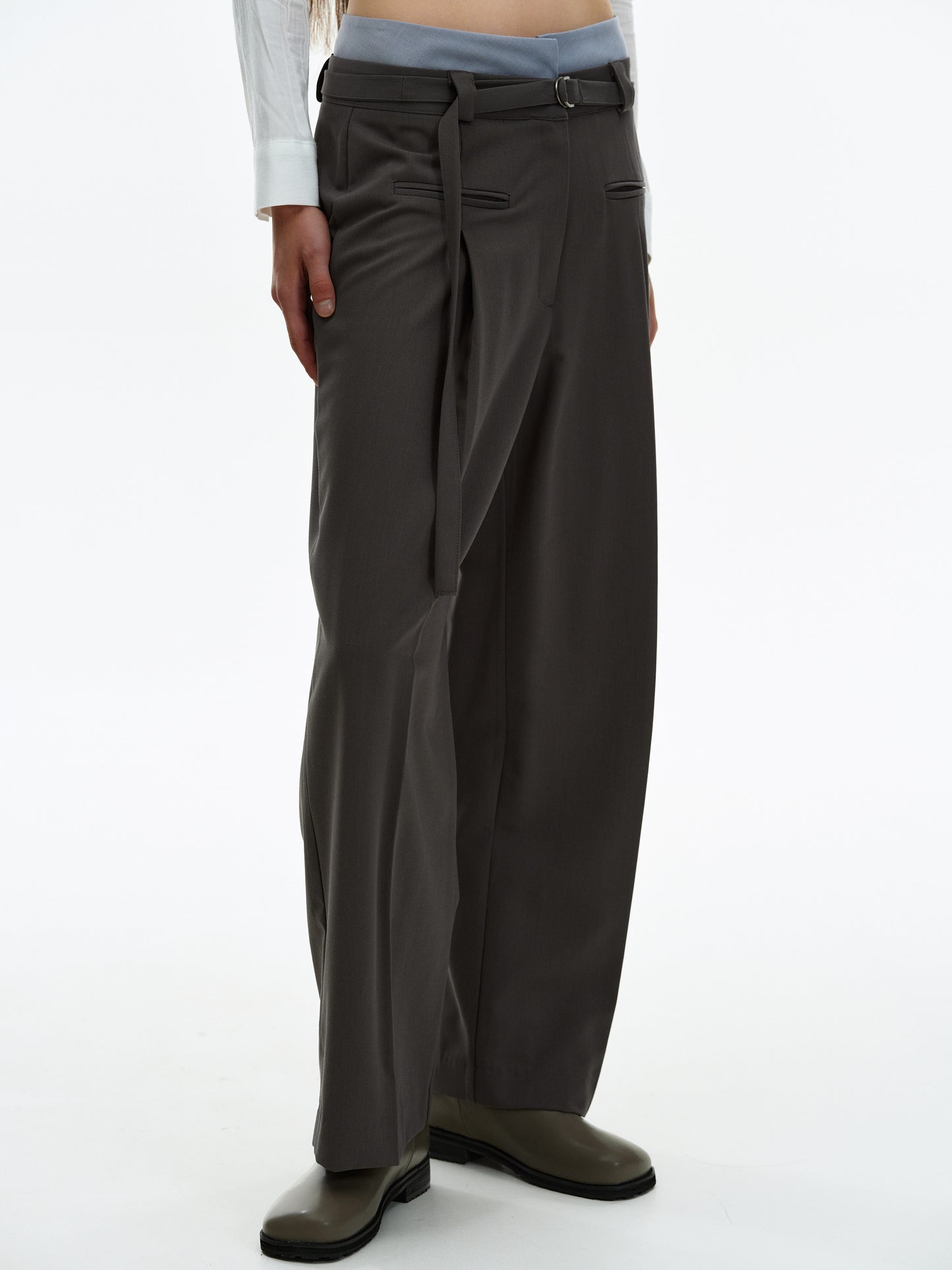 Double Waistband Trousers, Dark Grey