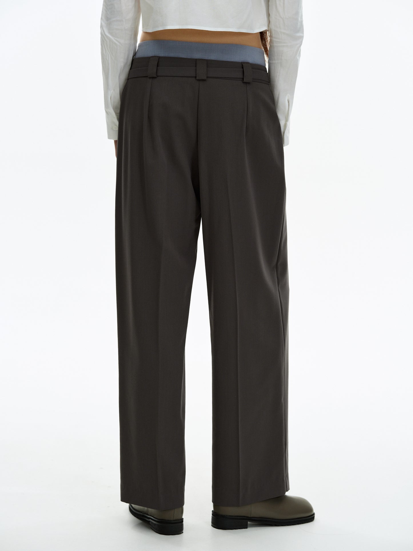 Double Waistband Trousers, Dark Grey