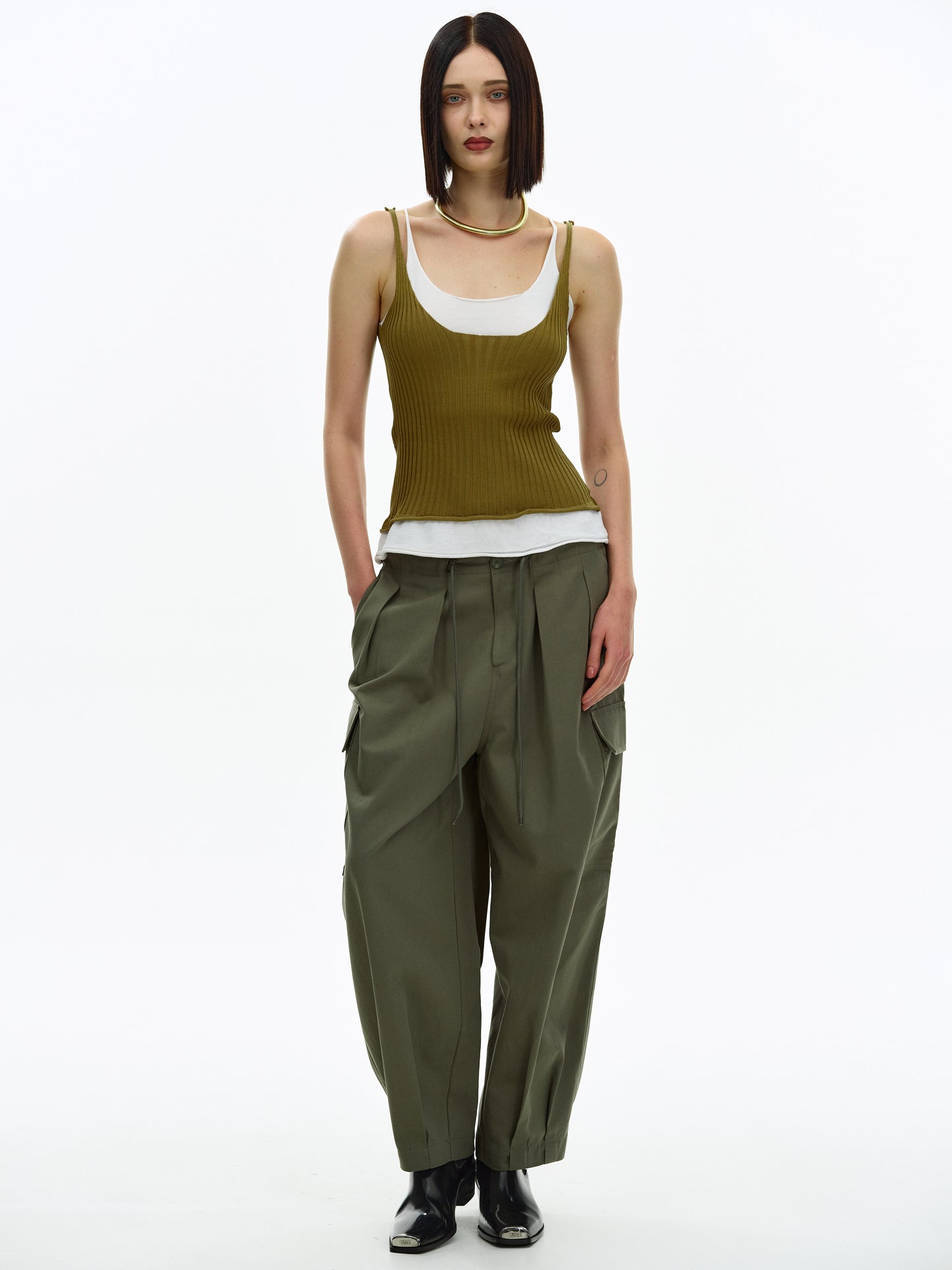 Double Layer Tank, Khaki White