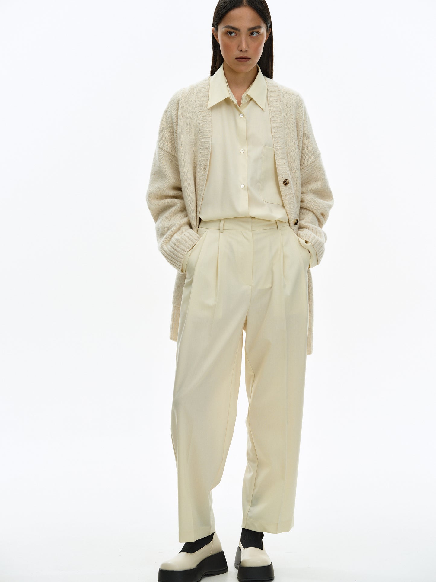 Wool Pleated Trousers, Eggnog