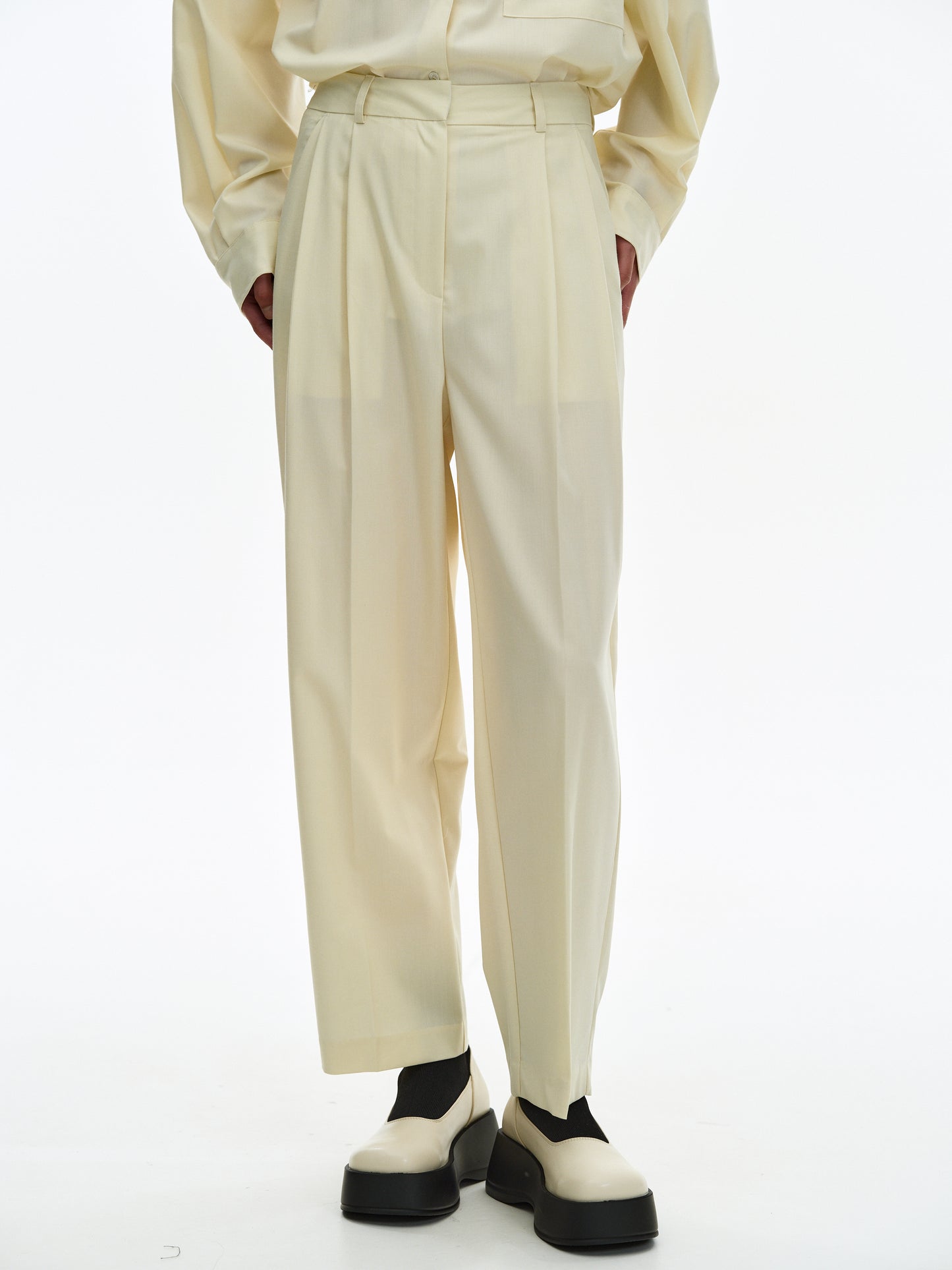 Wool Pleated Trousers, Eggnog
