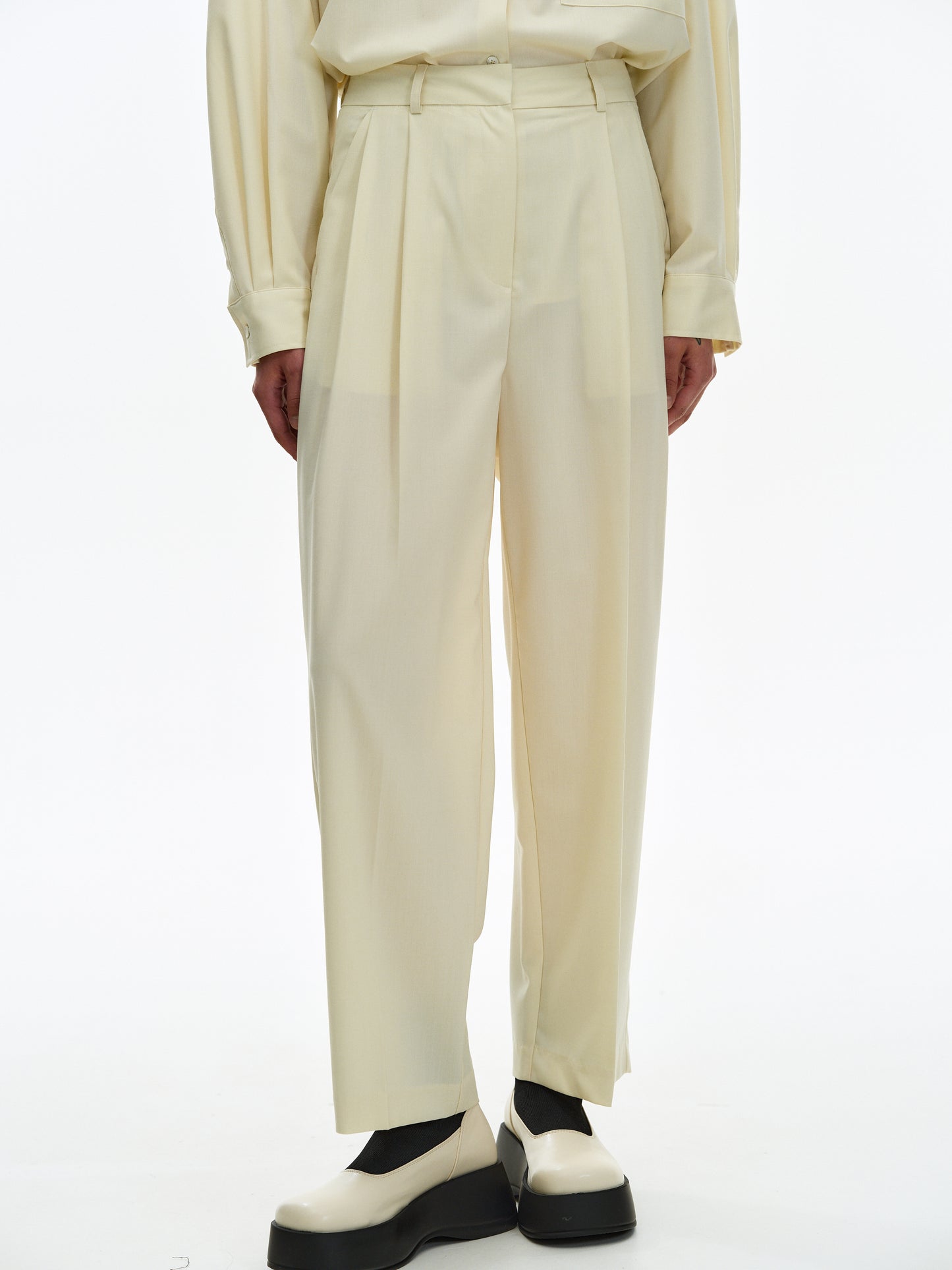 Wool Pleated Trousers, Eggnog