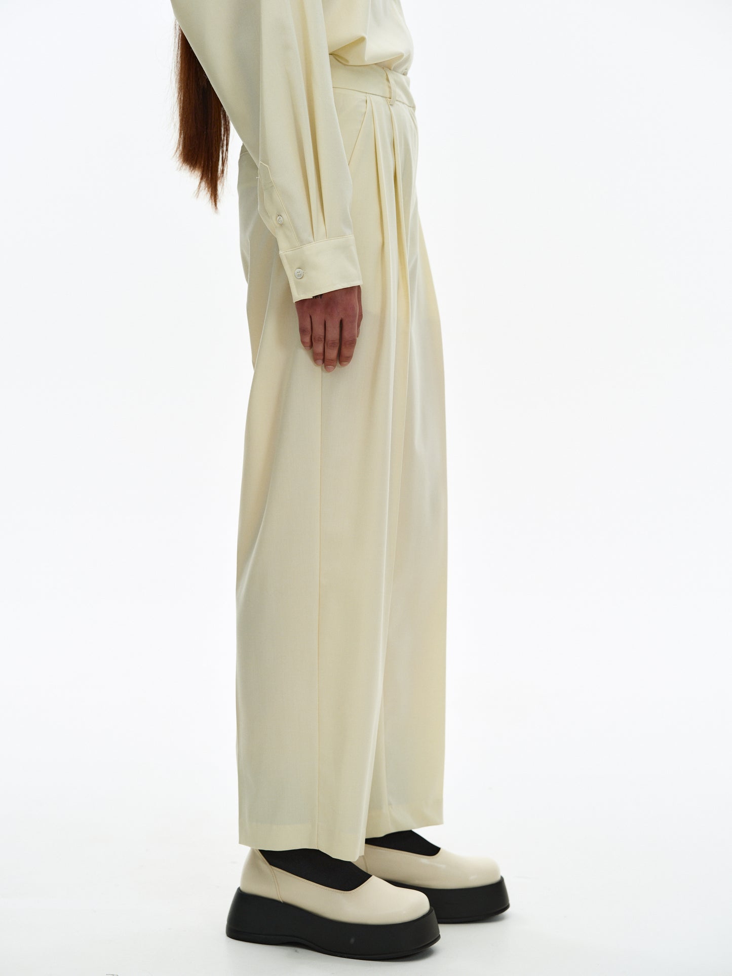 Wool Pleated Trousers, Eggnog
