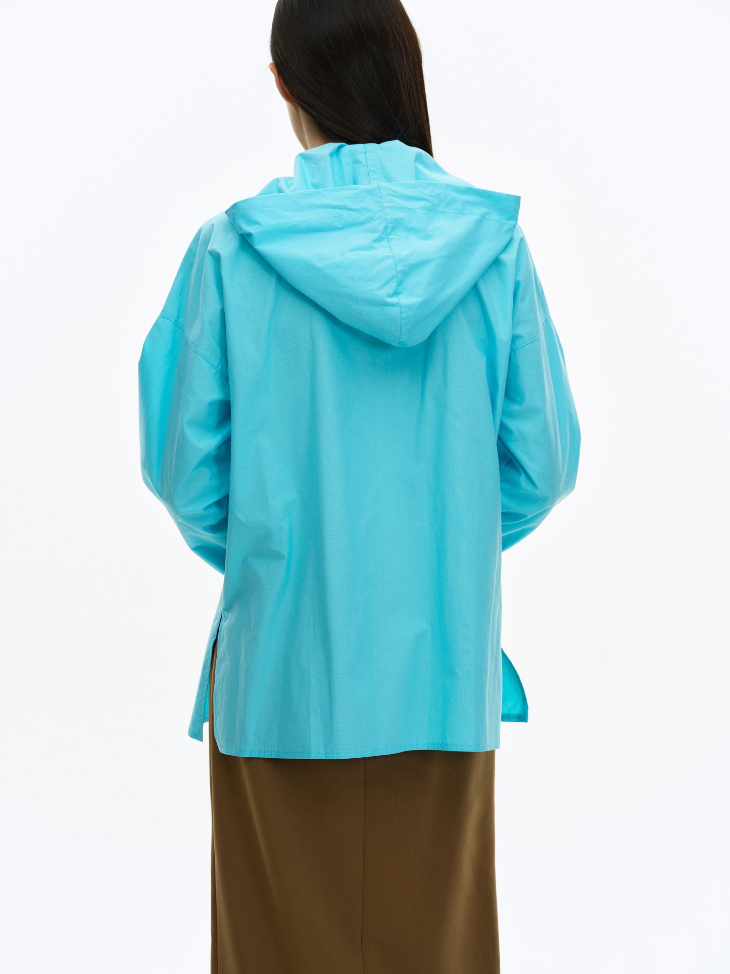 Hooded Cotton Shirt, Cyan