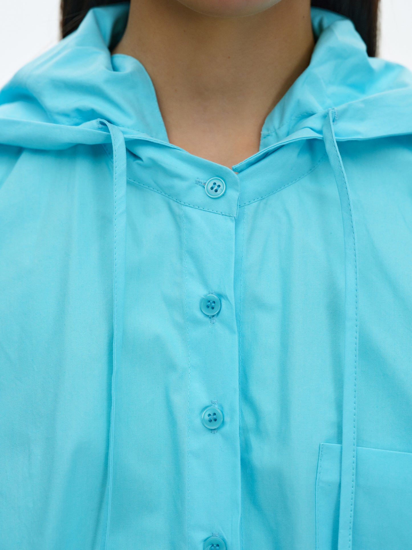 Hooded Cotton Shirt, Cyan
