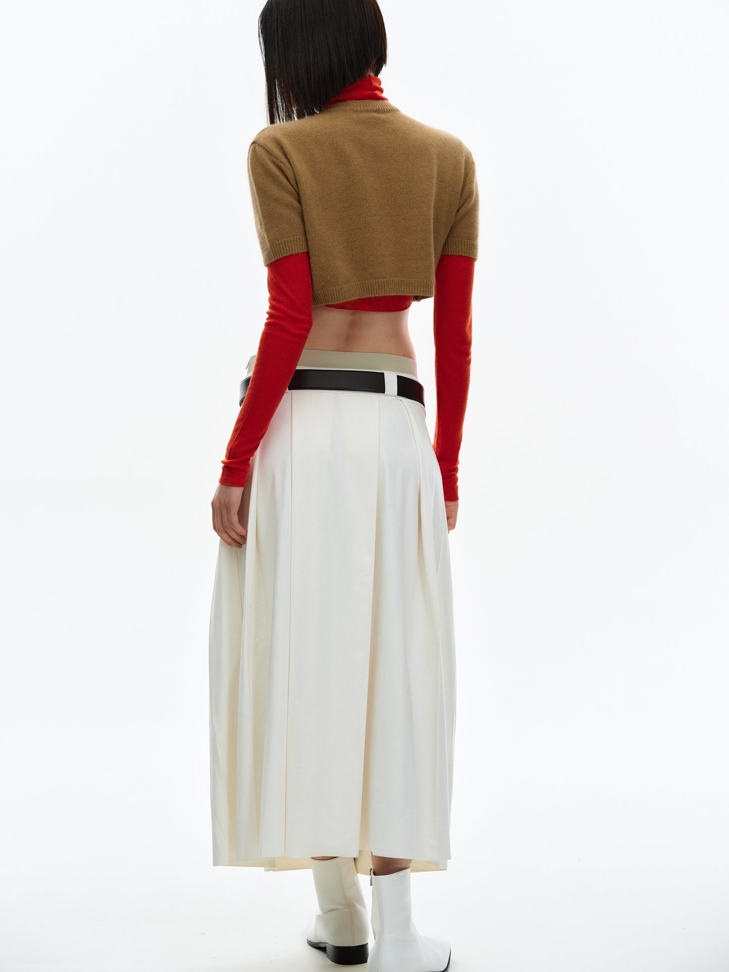 Faux-Suede Layer Skirt, White