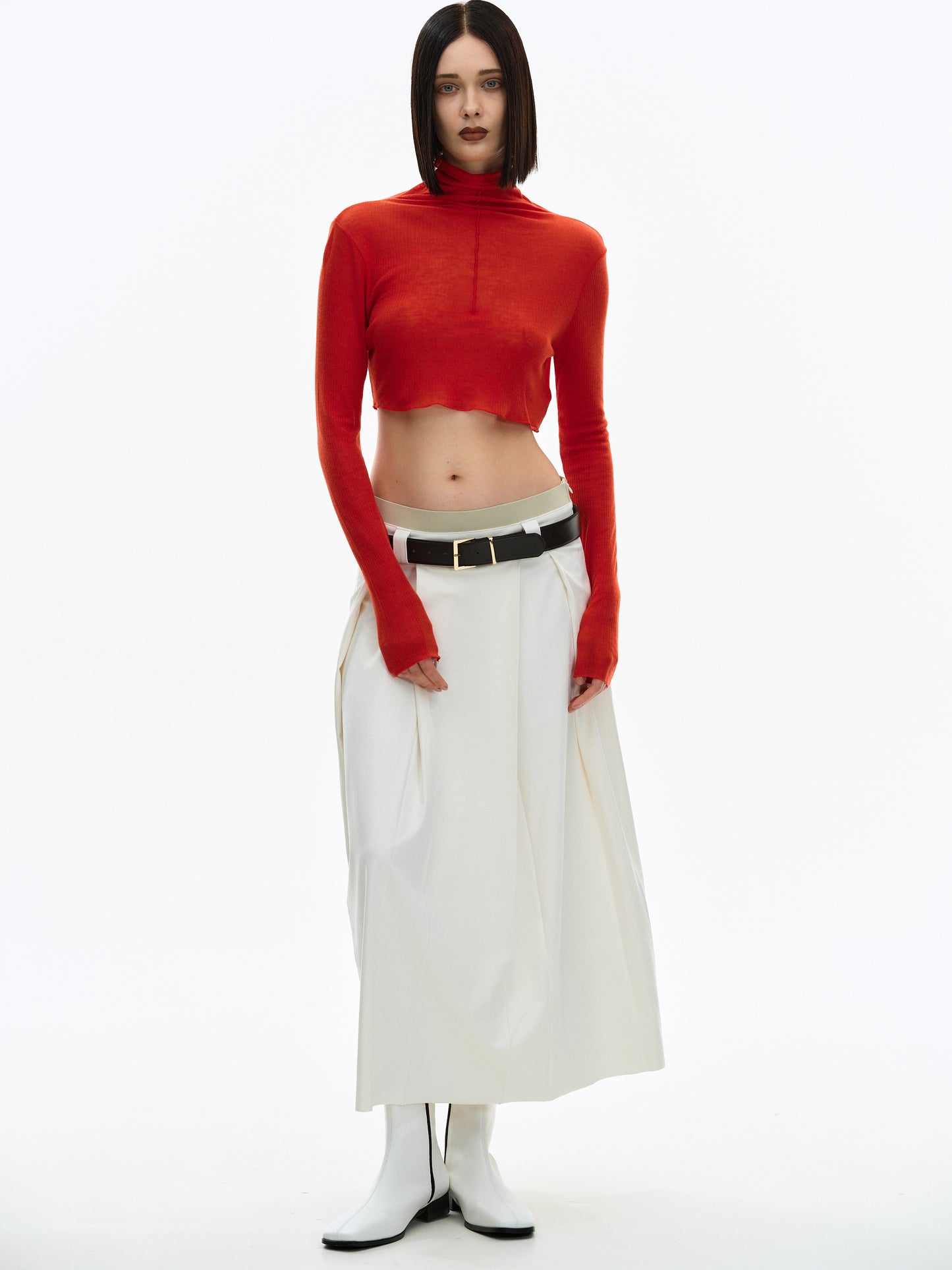 Second Skin Crop Turtleneck, Red