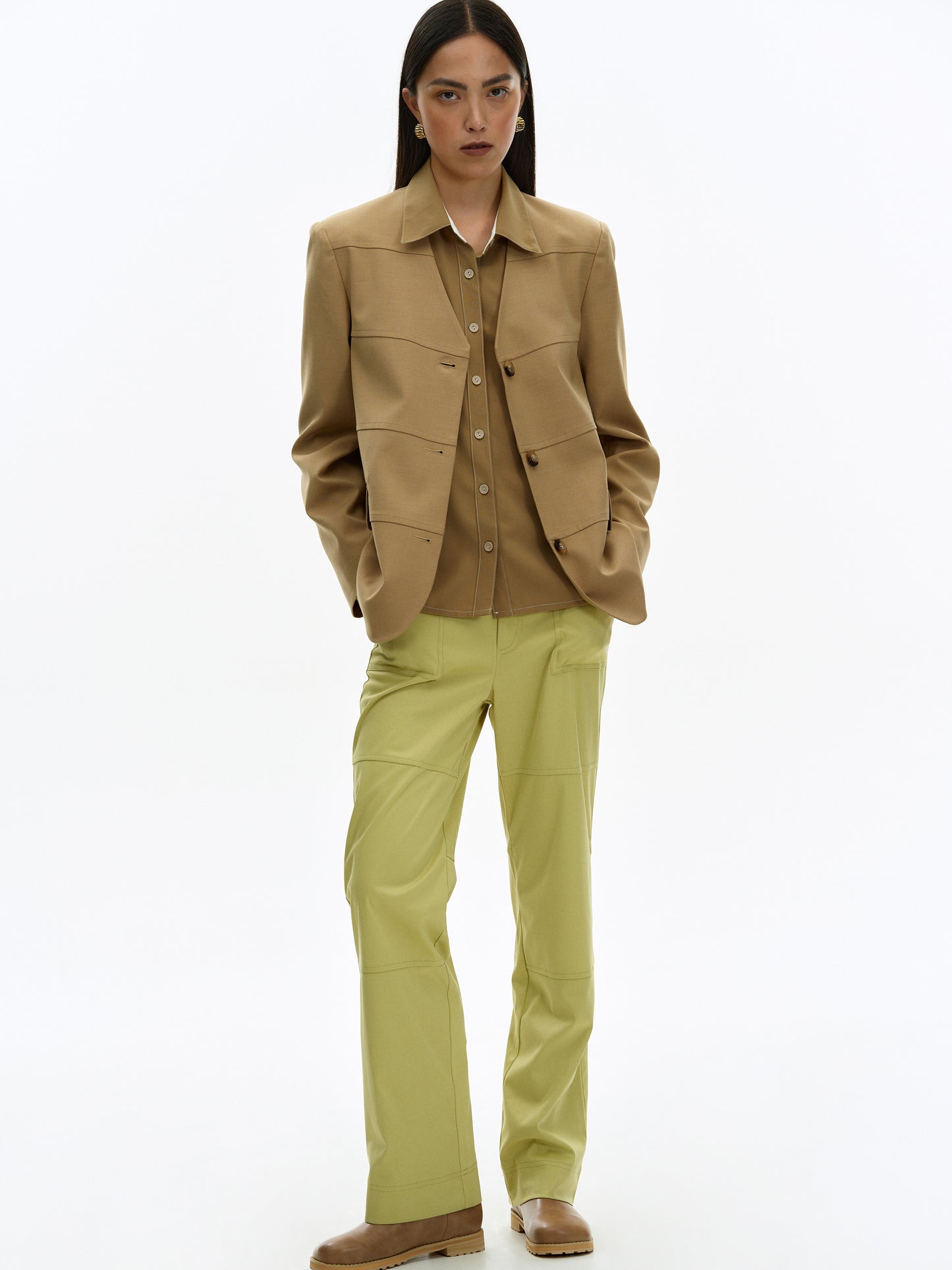 Collarless Blazer, Latte