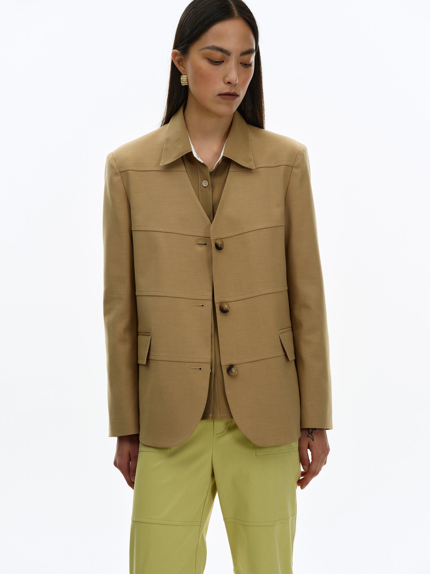 Collarless Blazer, Latte