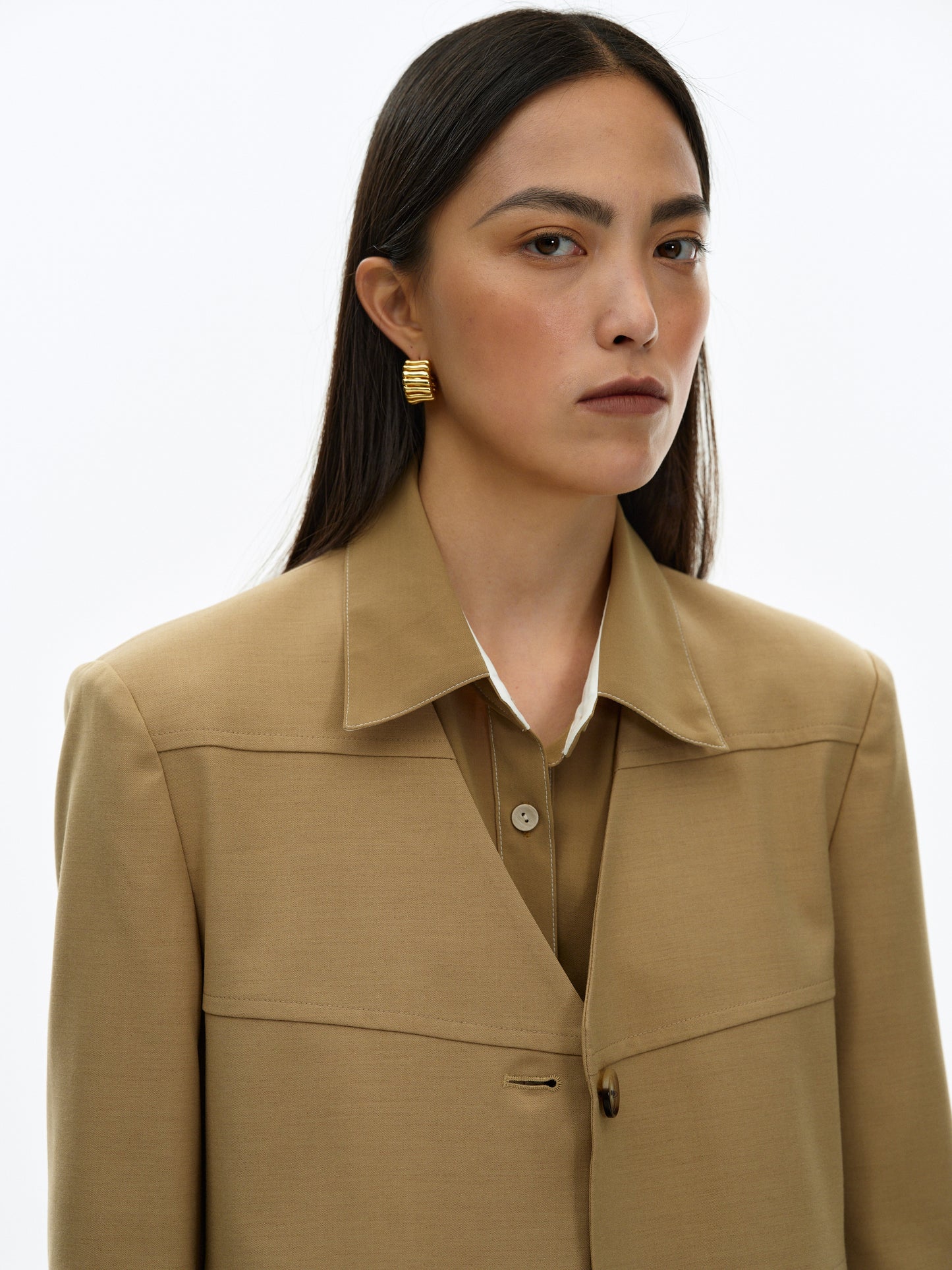 Collarless Blazer, Latte