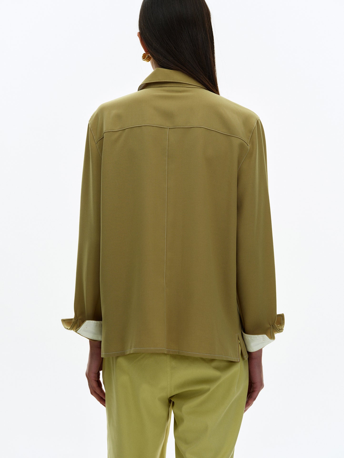 Contrast Collar Shirt, Hedge Green