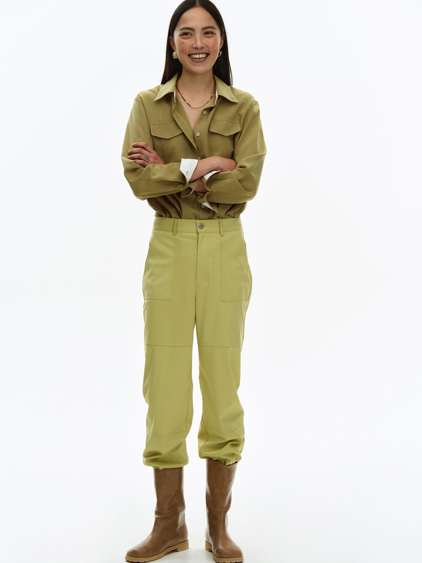 Contrast Collar Shirt, Hedge Green