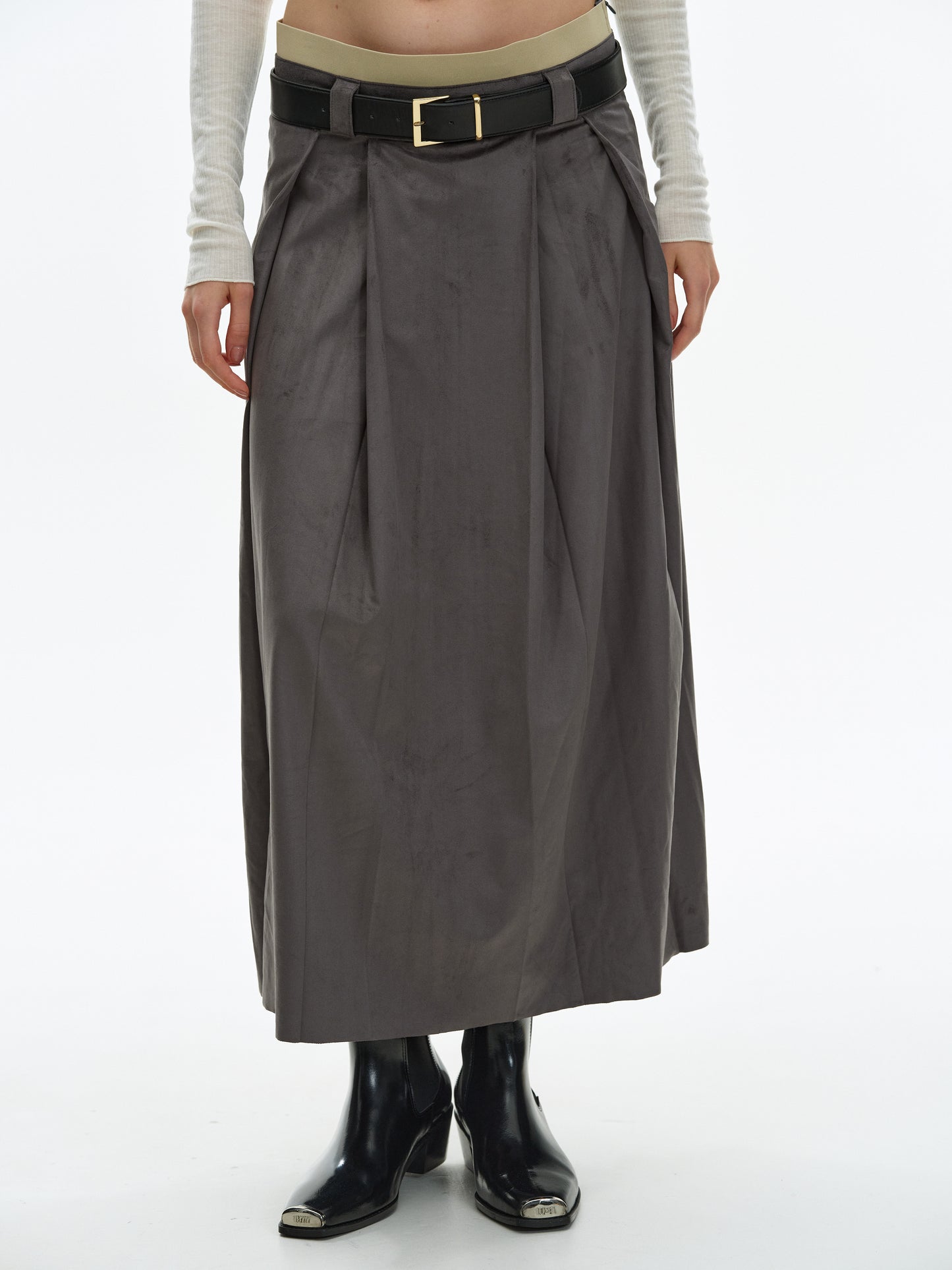 Faux-Suede Layer Skirt, Grey