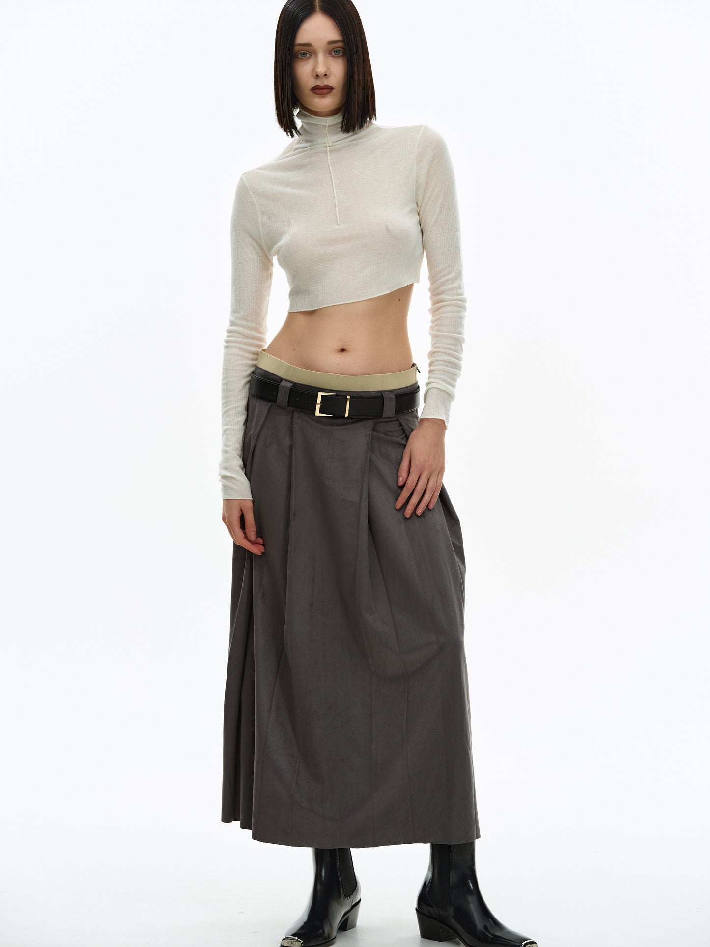 Faux-Suede Layer Skirt, Grey