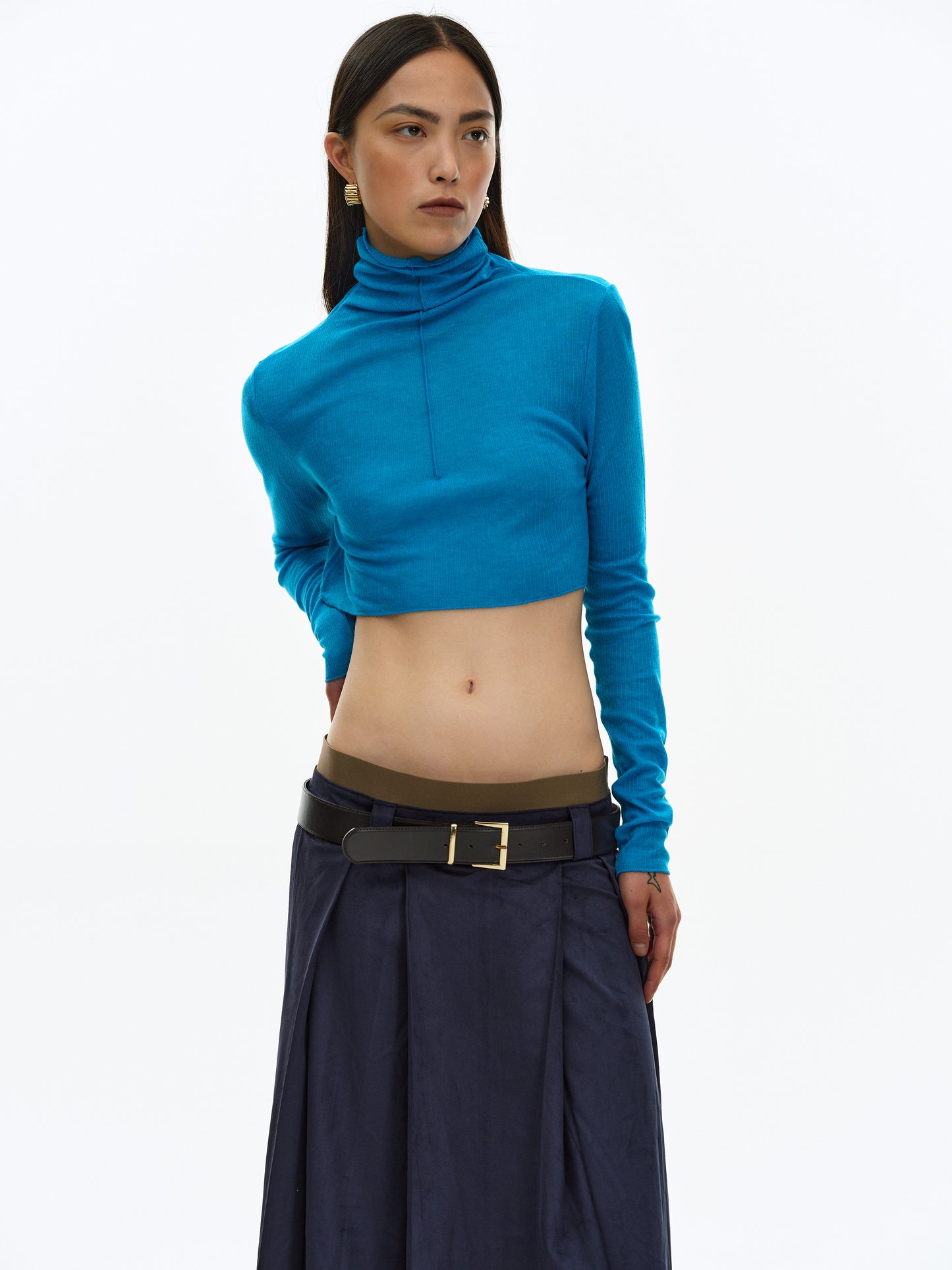 Second Skin Crop Turtleneck, Cobalt