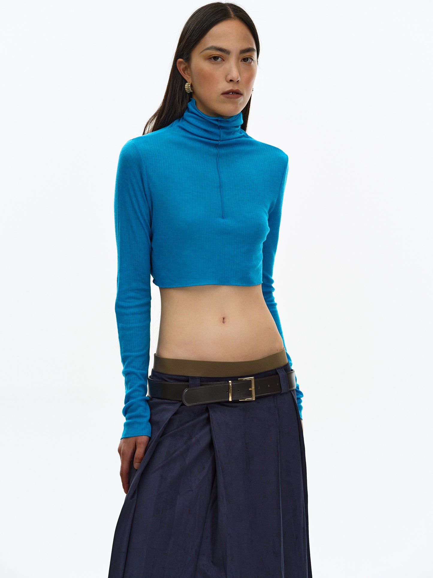 Second Skin Crop Turtleneck, Cobalt