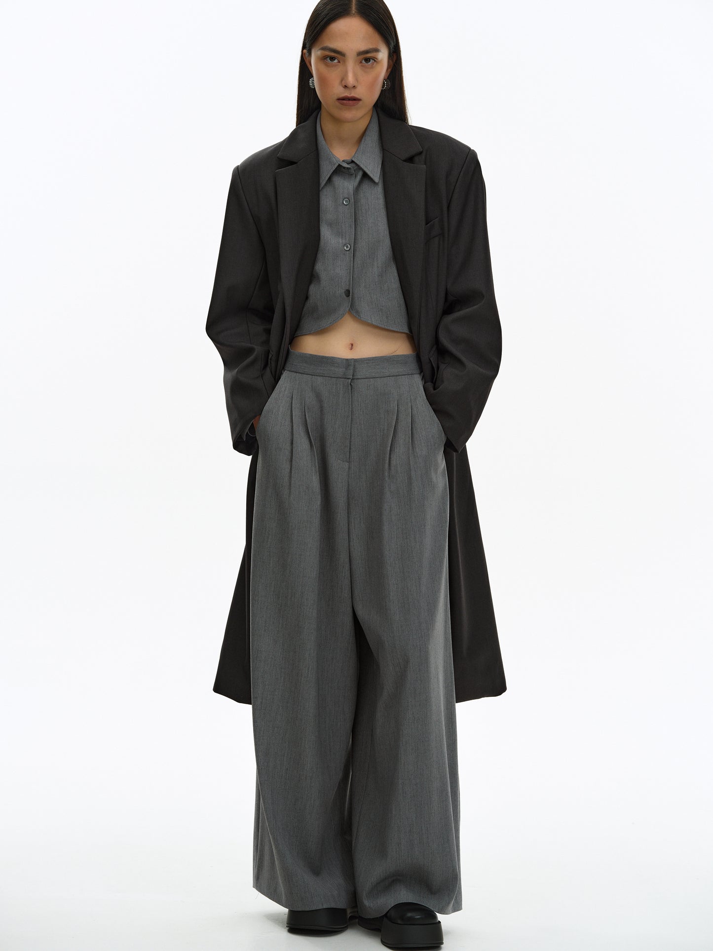 Pad Shoulder Suit Shirt, Charcoal