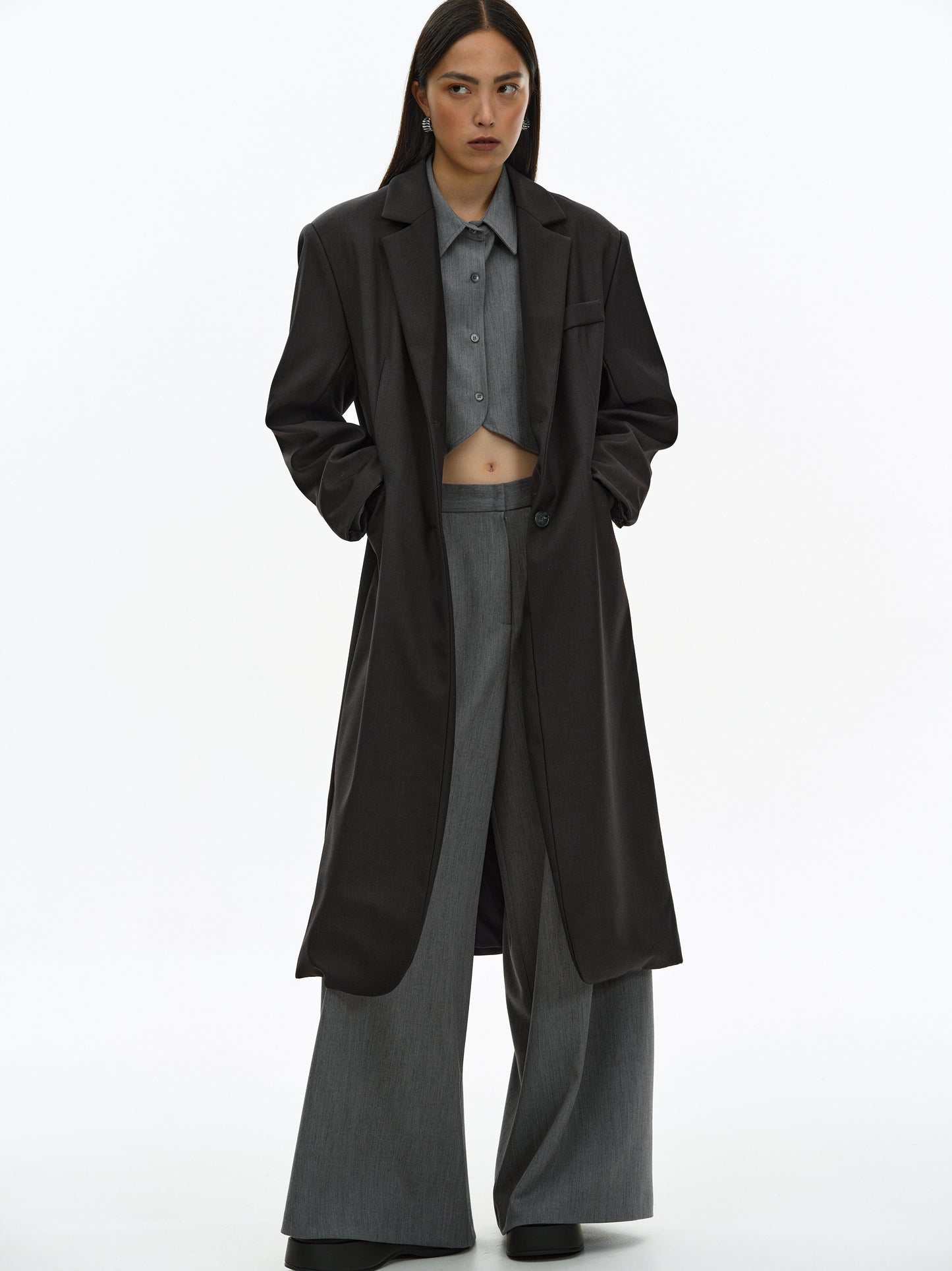 Long Blazer Coat, Dark Grey