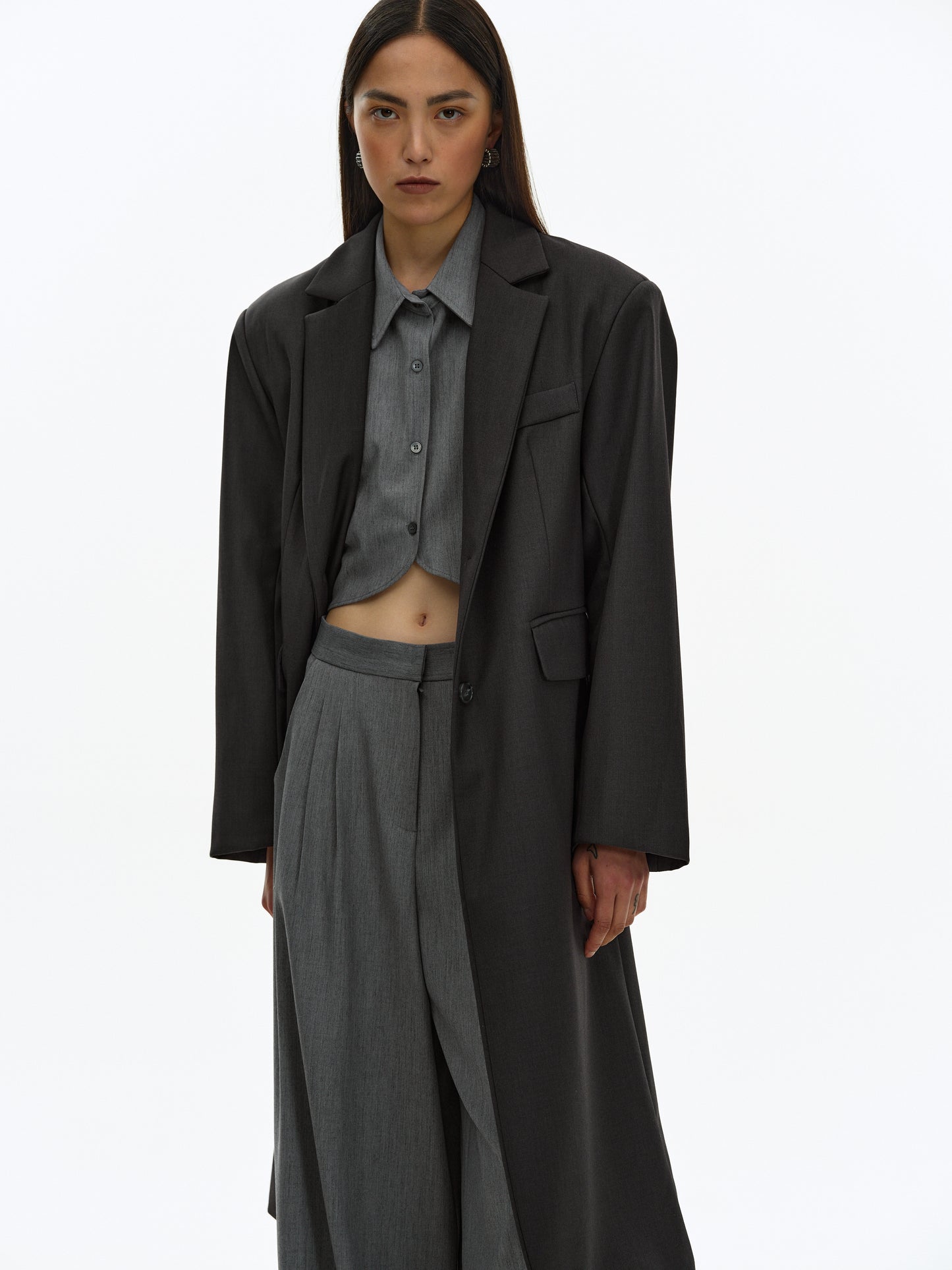 Pad Shoulder Suit Shirt, Charcoal
