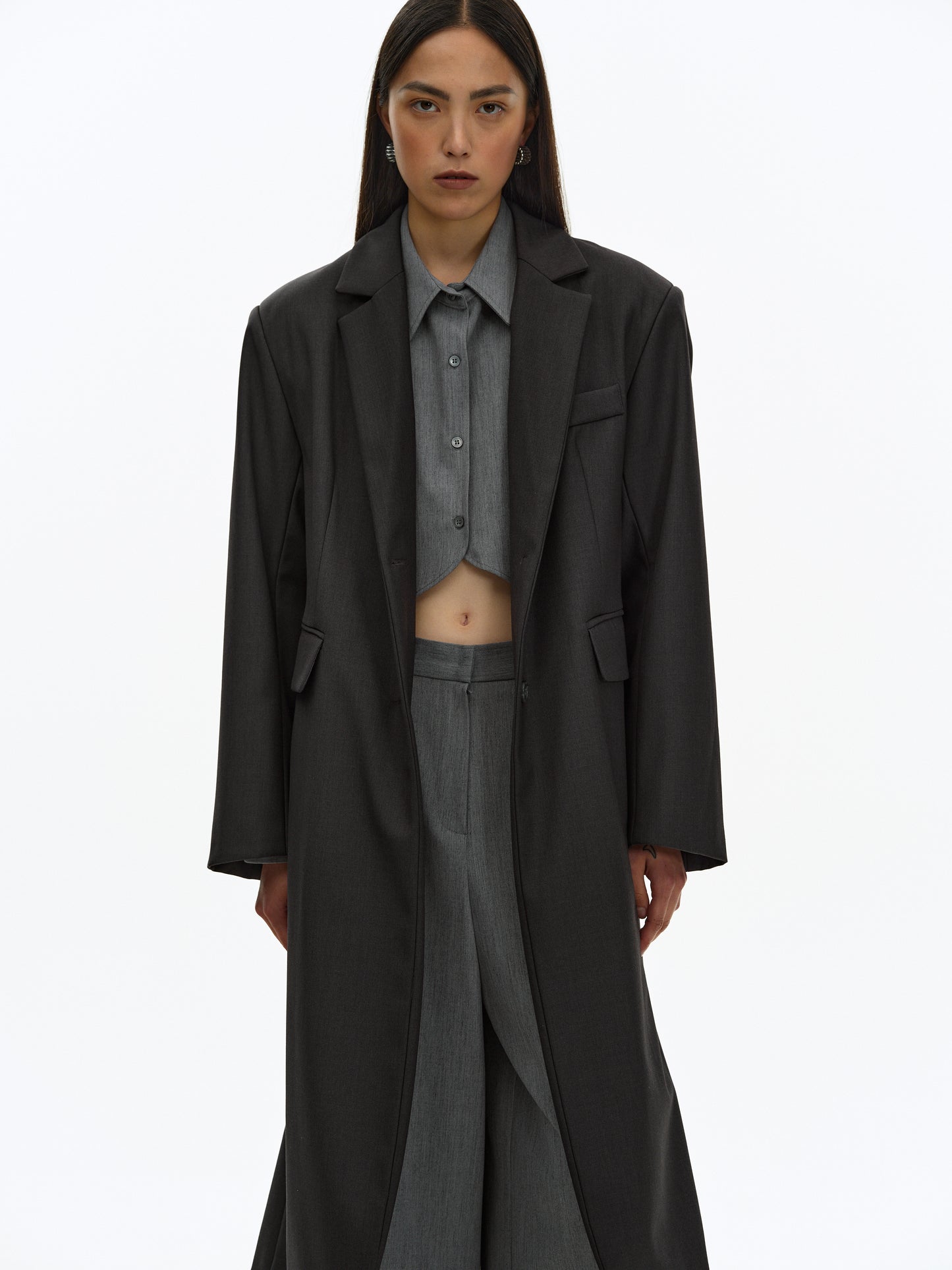 Long Blazer Coat, Dark Grey