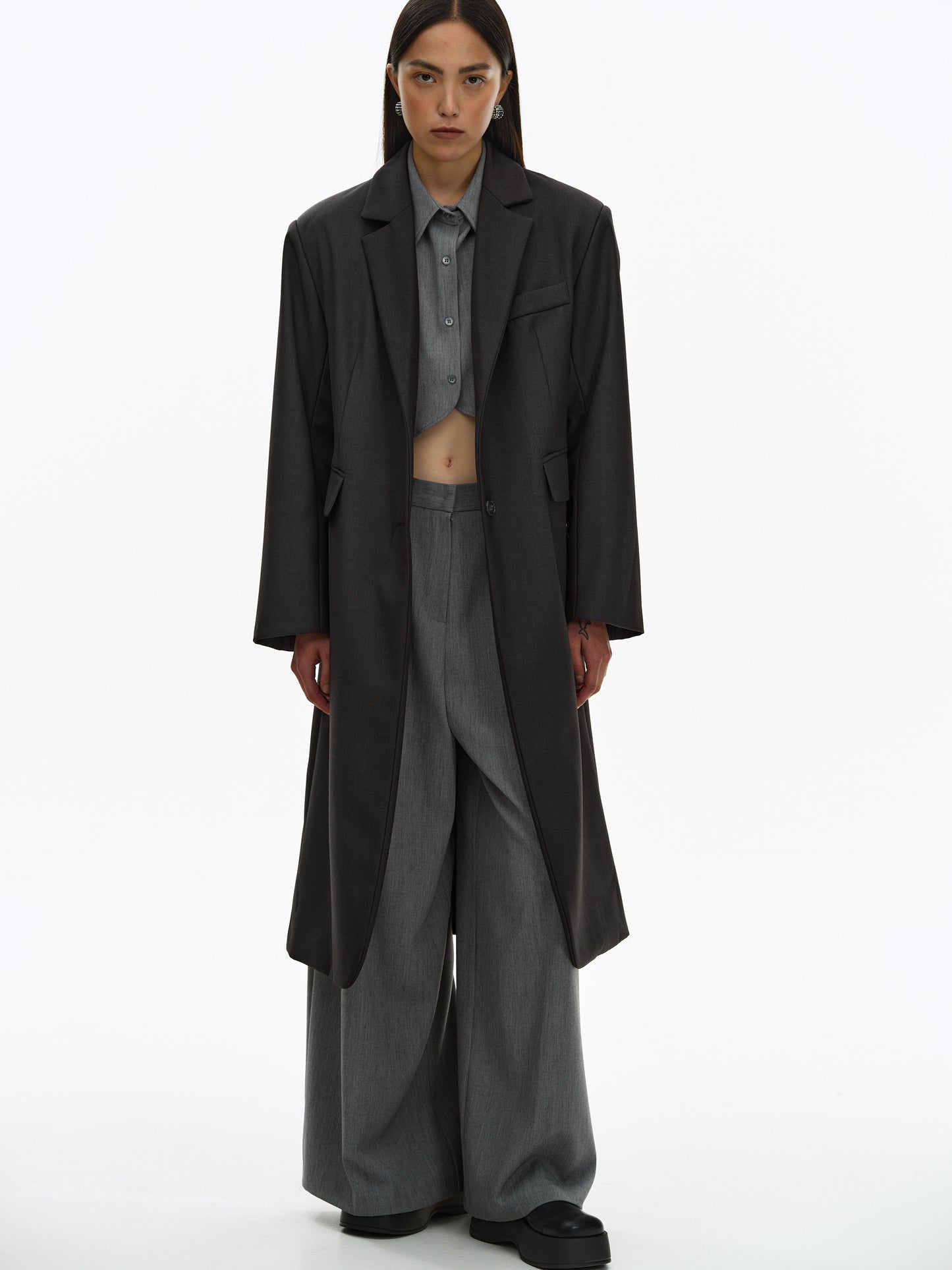 Long Blazer Coat, Dark Grey
