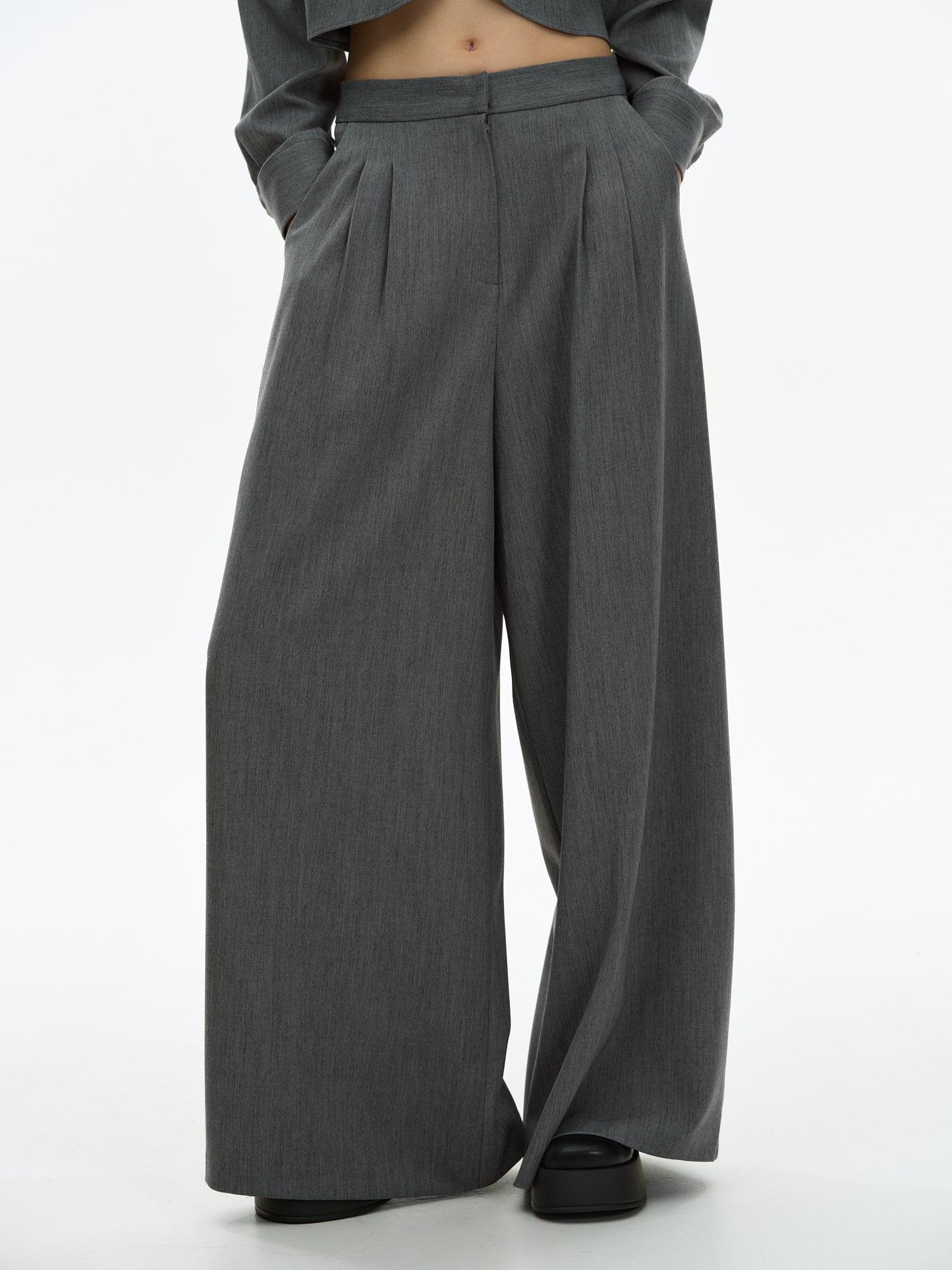 Wide-Leg Suit Trousers, Charcoal