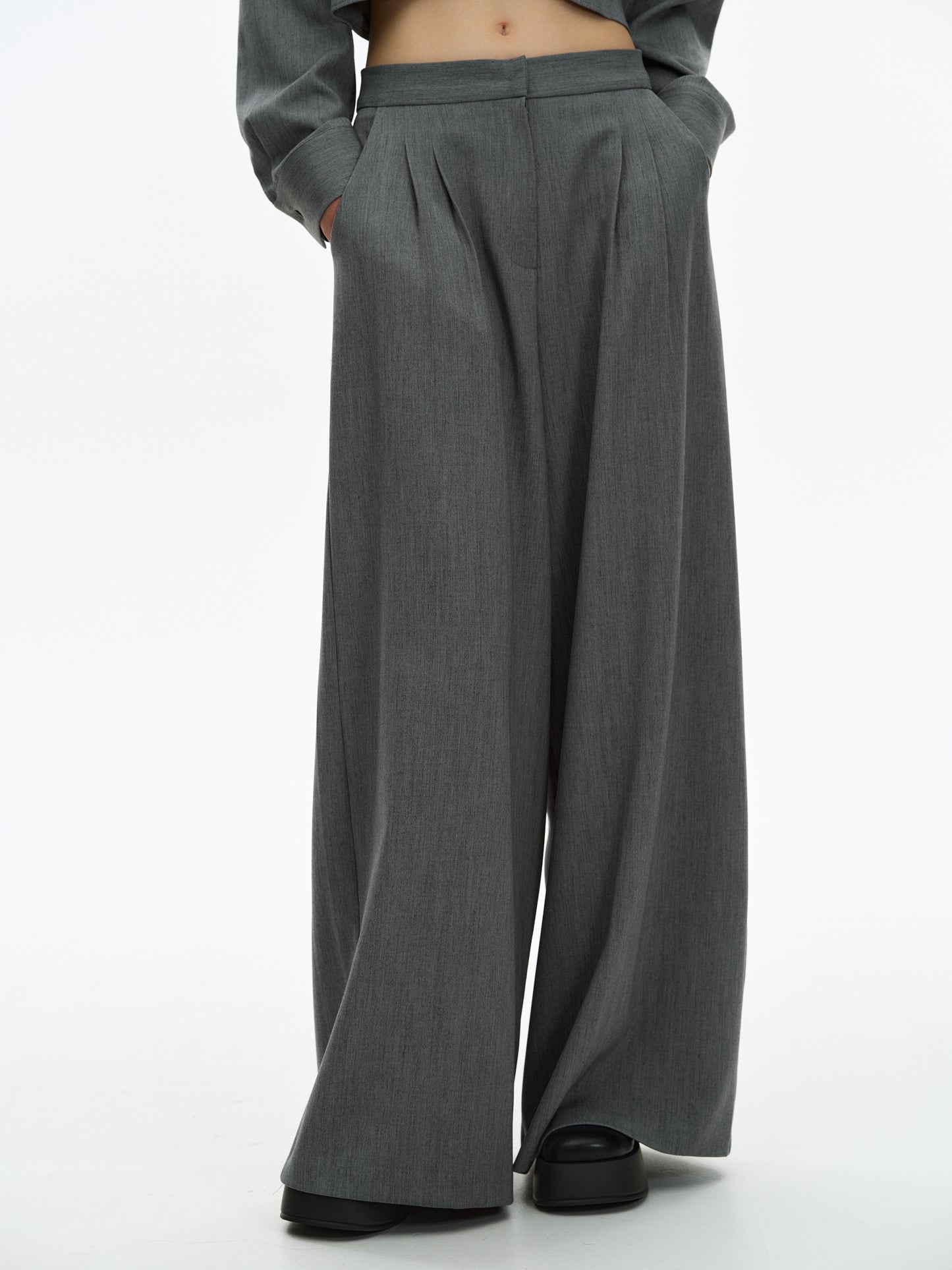 Wide-Leg Suit Trousers, Charcoal