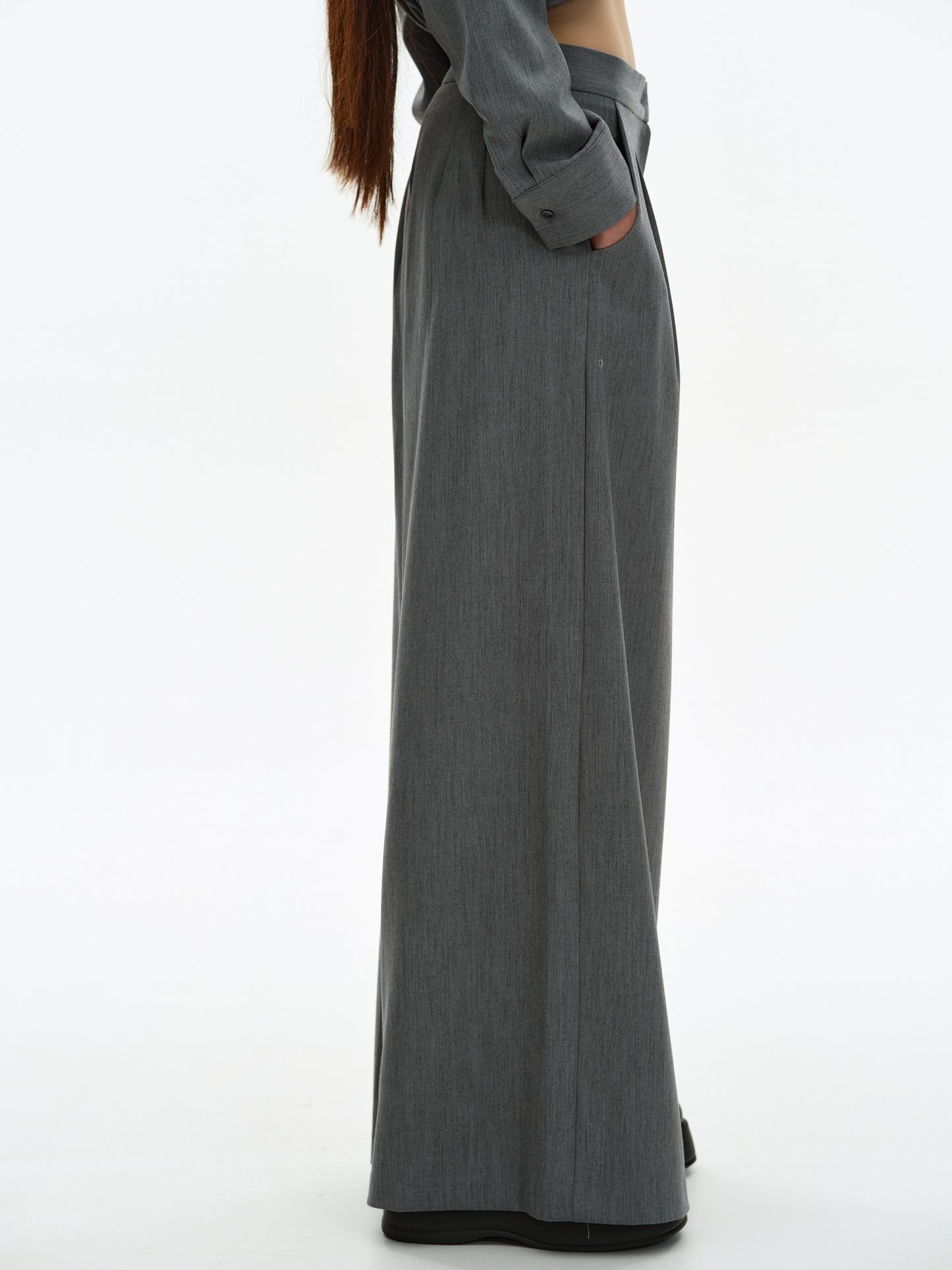 Wide-Leg Suit Trousers, Charcoal