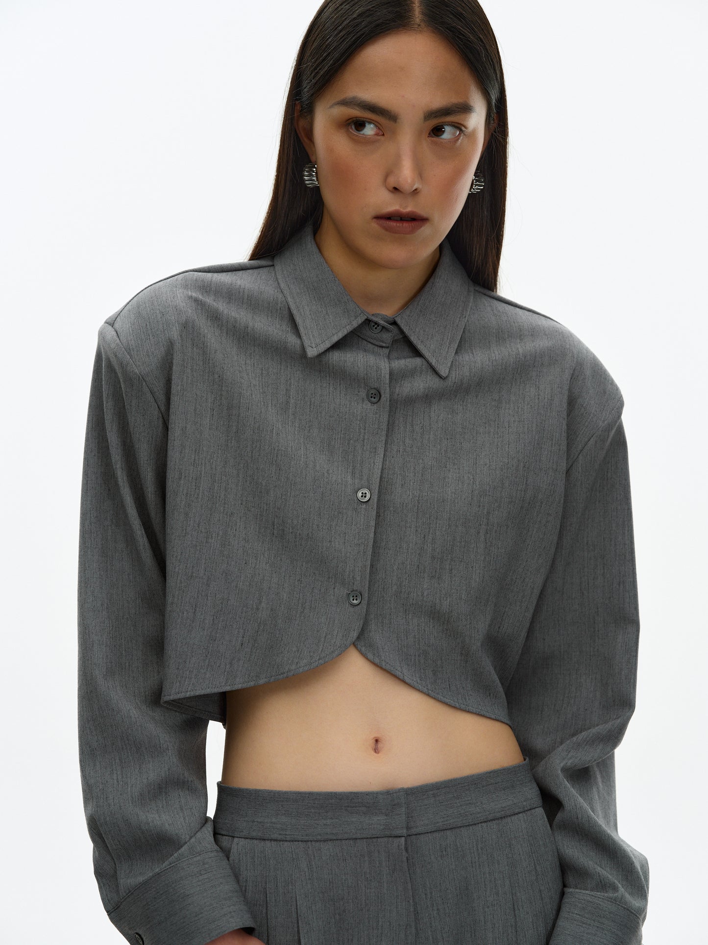 Pad Shoulder Suit Shirt, Charcoal