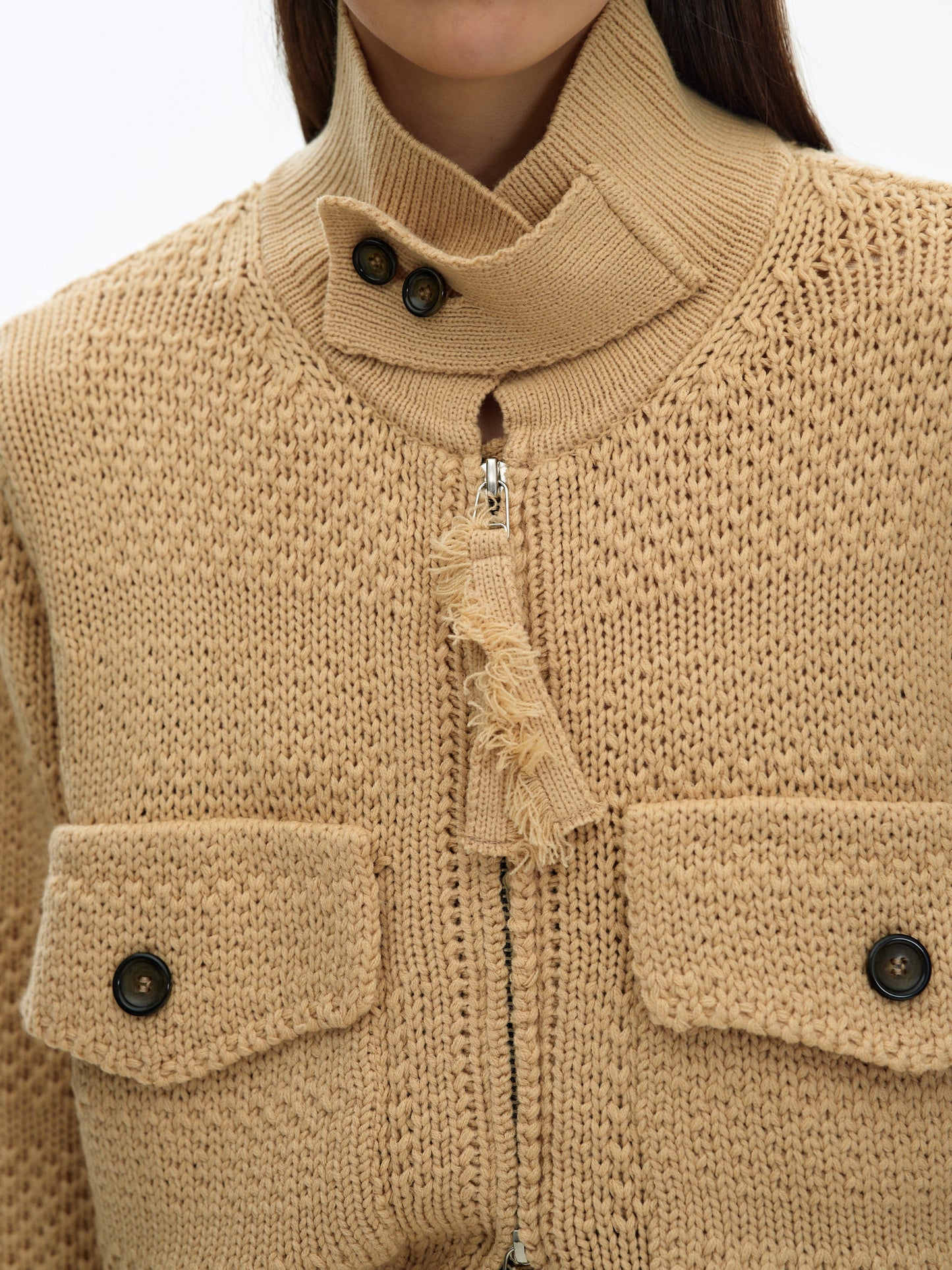 Two-Way Zip Sweater, Camel