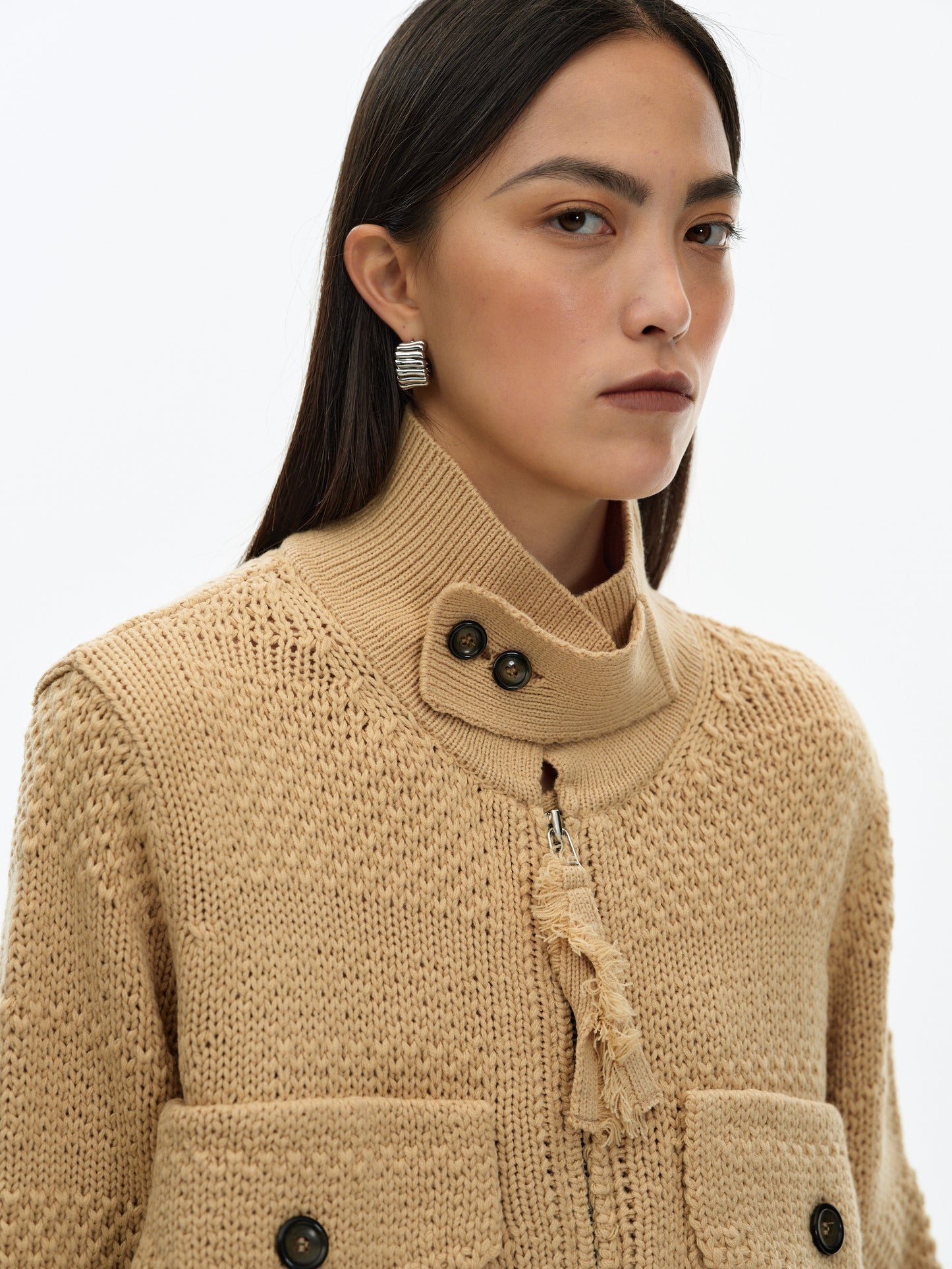 Two-Way Zip Sweater, Camel