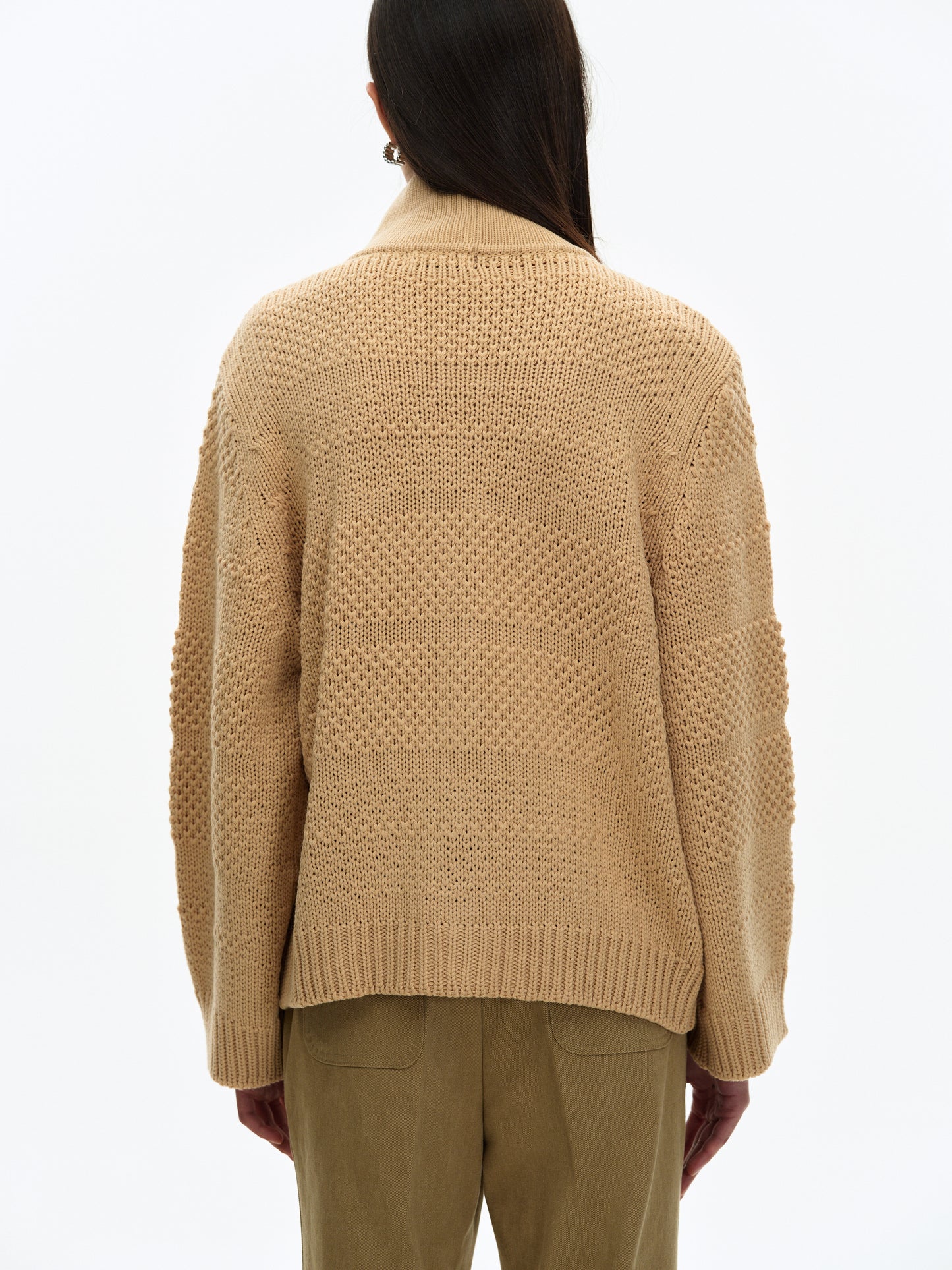 Two-Way Zip Sweater, Camel