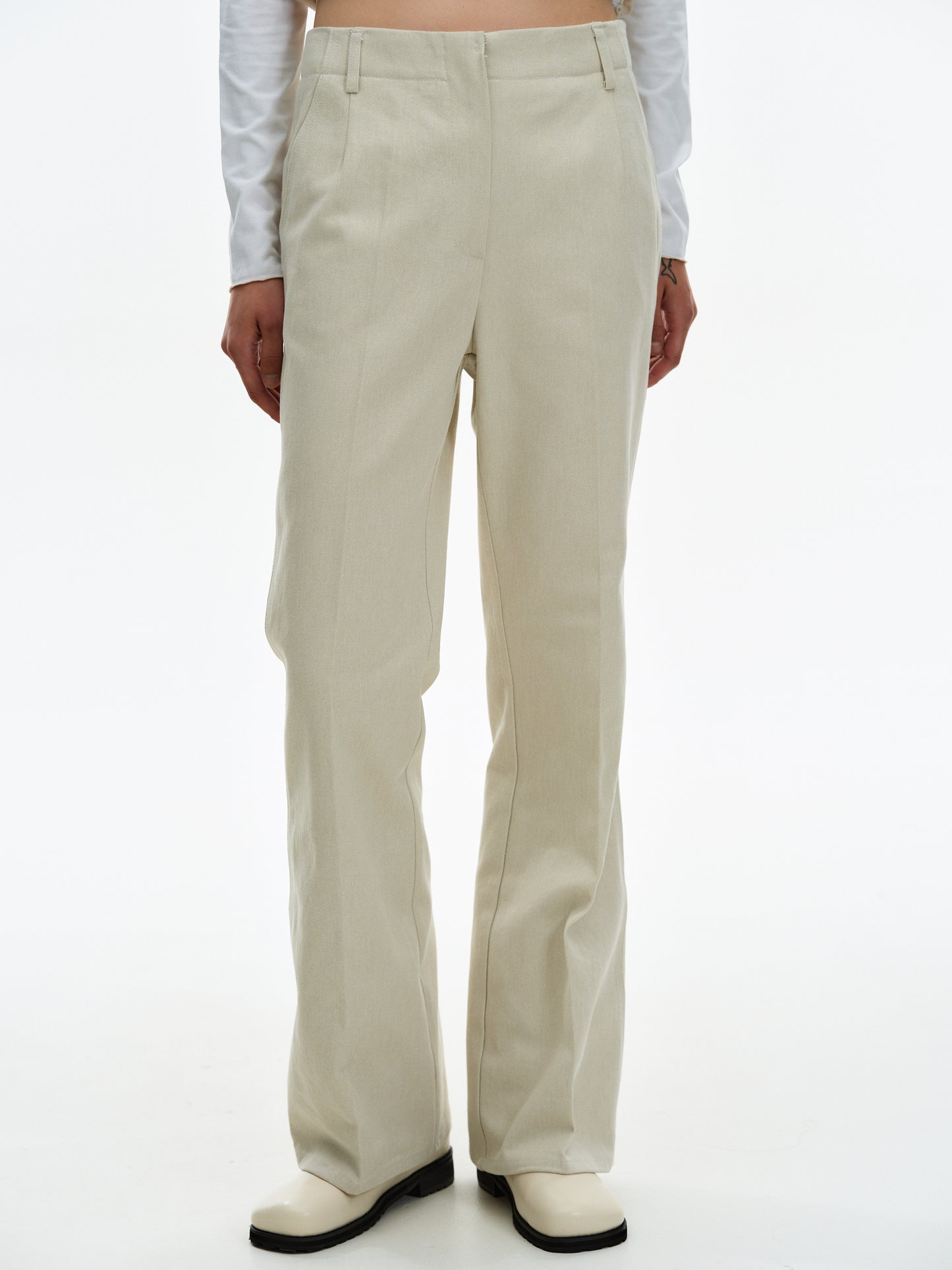 Canvas Cotton Bootcut Trousers, Ivory