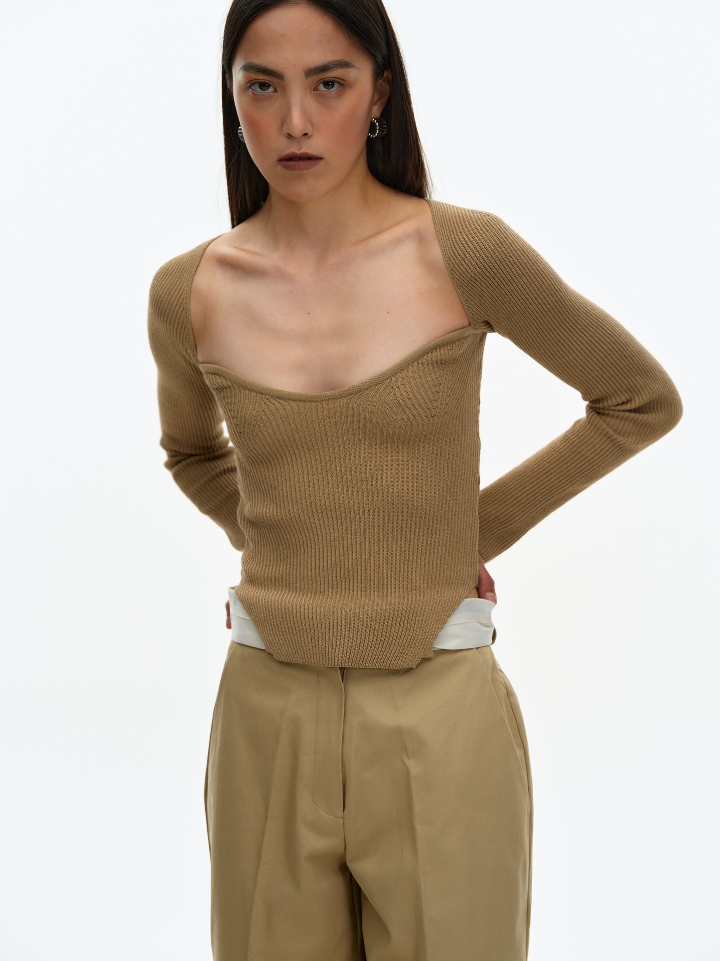 Sweetheart Rib Knit, Tan