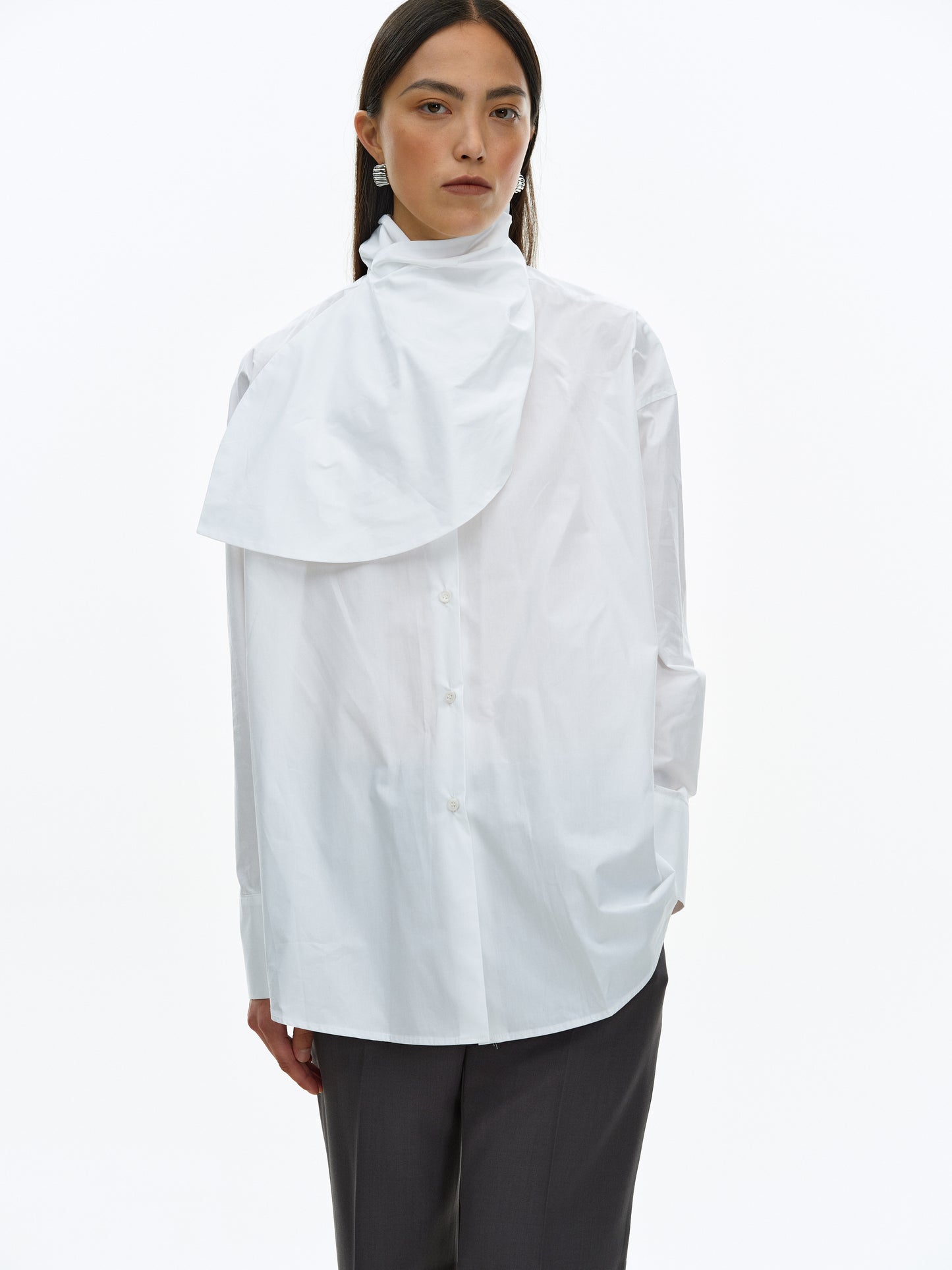 Two-Way Scarf Shirt, White